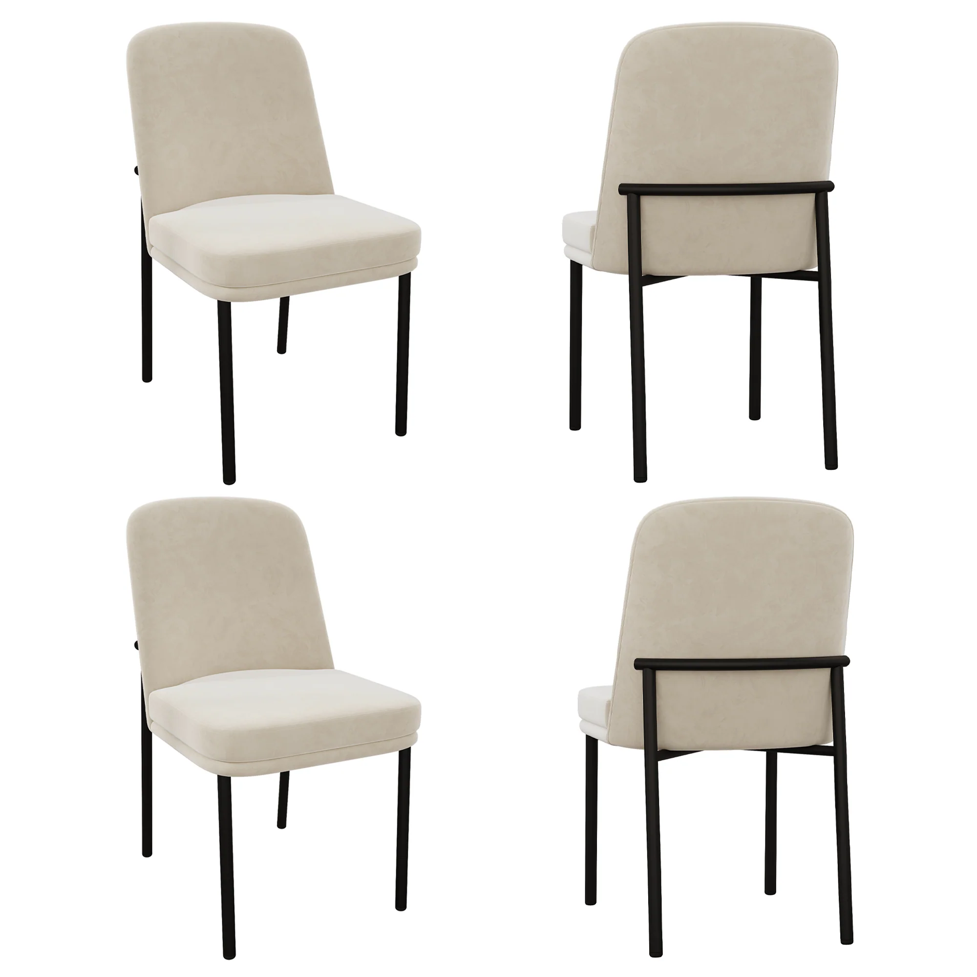 Dining Chairs Set of 4 Thickened Cushions Metal Legs Black Frame - Velvet Beige - Image 5