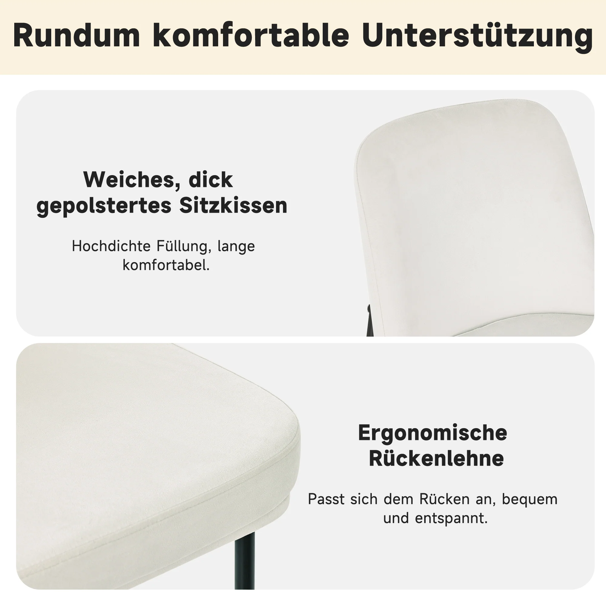 Dining Chairs Set of 4 Thickened Cushions Metal Legs Black Frame - Velvet Beige - Image 6