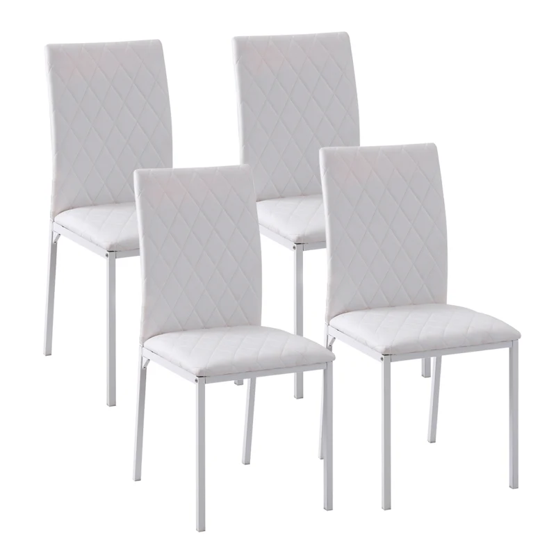 Dining Chairs Set of 4 Upholstered Faux Leather Metal Legs White
