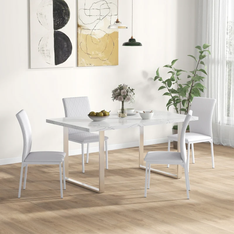 Dining Chairs Set of 4 Upholstered Faux Leather Metal Legs White - Image 2