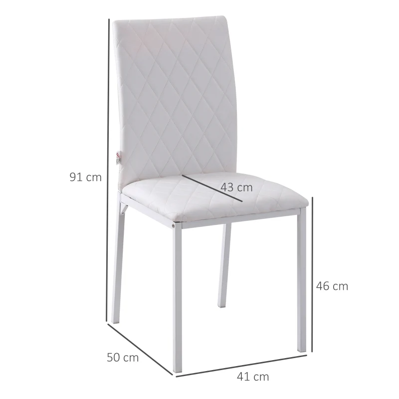 Dining Chairs Set of 4 Upholstered Faux Leather Metal Legs White - Image 3