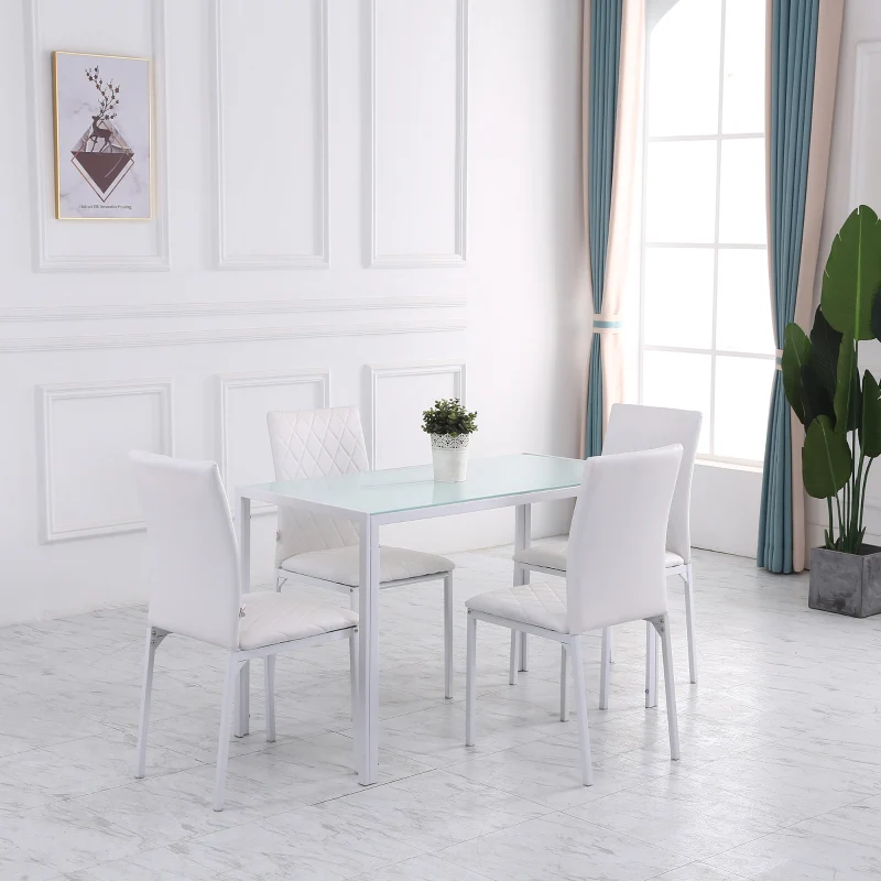 Dining Chairs Set of 4 Upholstered Faux Leather Metal Legs White - Image 5