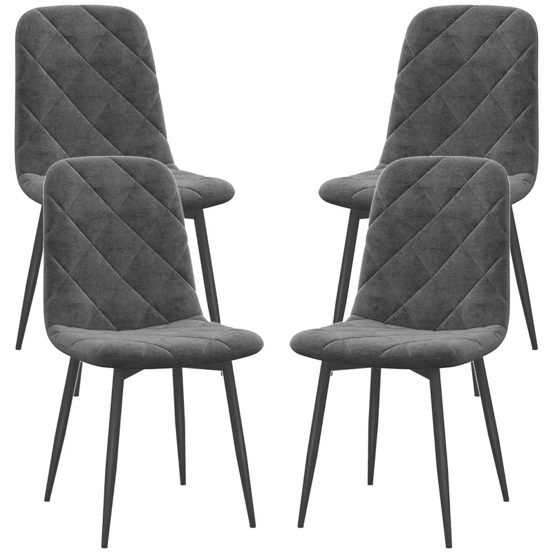 Dining Chairs, Set of 4 Upholstered with Backrest, Metal Legs, Velvet Look Grey