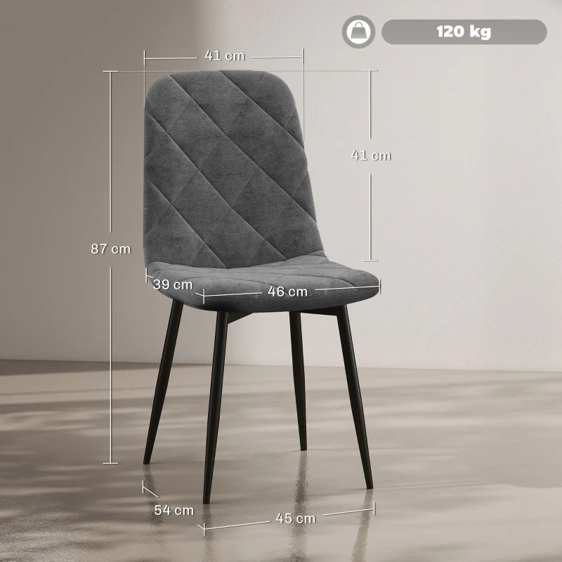 Dining Chairs, Set of 4 Upholstered with Backrest, Metal Legs, Velvet Look Grey - Image 2