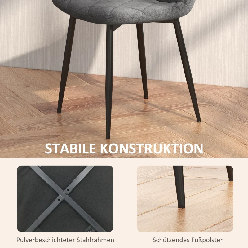 Dining Chairs, Set of 4 Upholstered with Backrest, Metal Legs, Velvet Look Grey - Image 4
