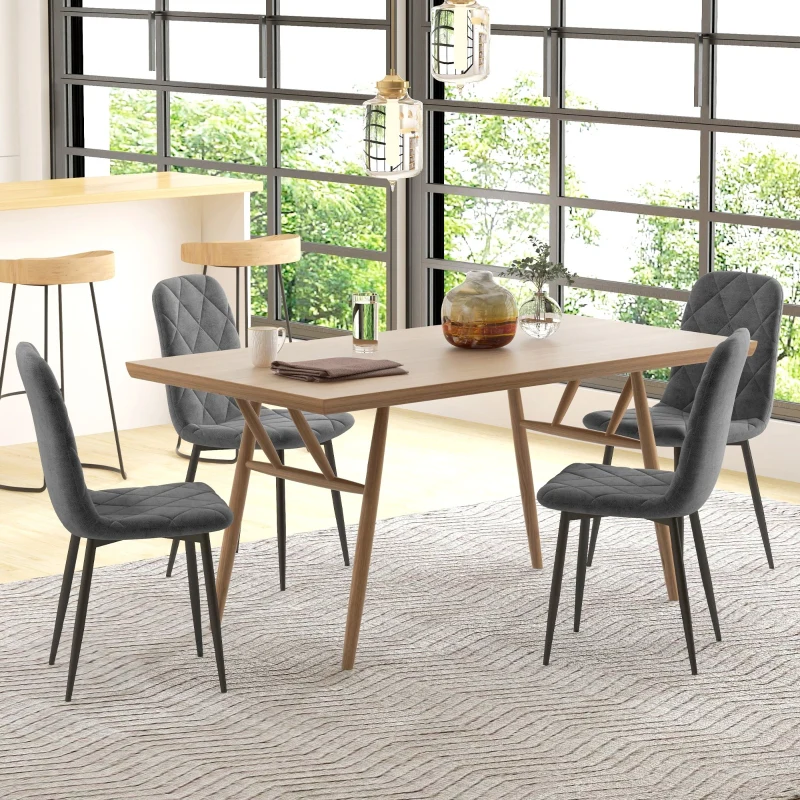 Dining Chairs, Set of 4 Upholstered with Backrest, Metal Legs, Velvet Look Grey - Image 5