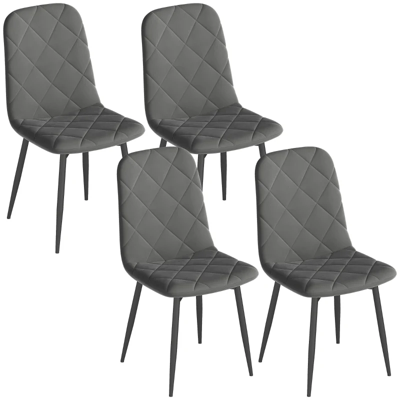 Dining Chairs, Set of 4 Upholstered with Backrest, Metal Legs, Velvet Look Grey - Image 8
