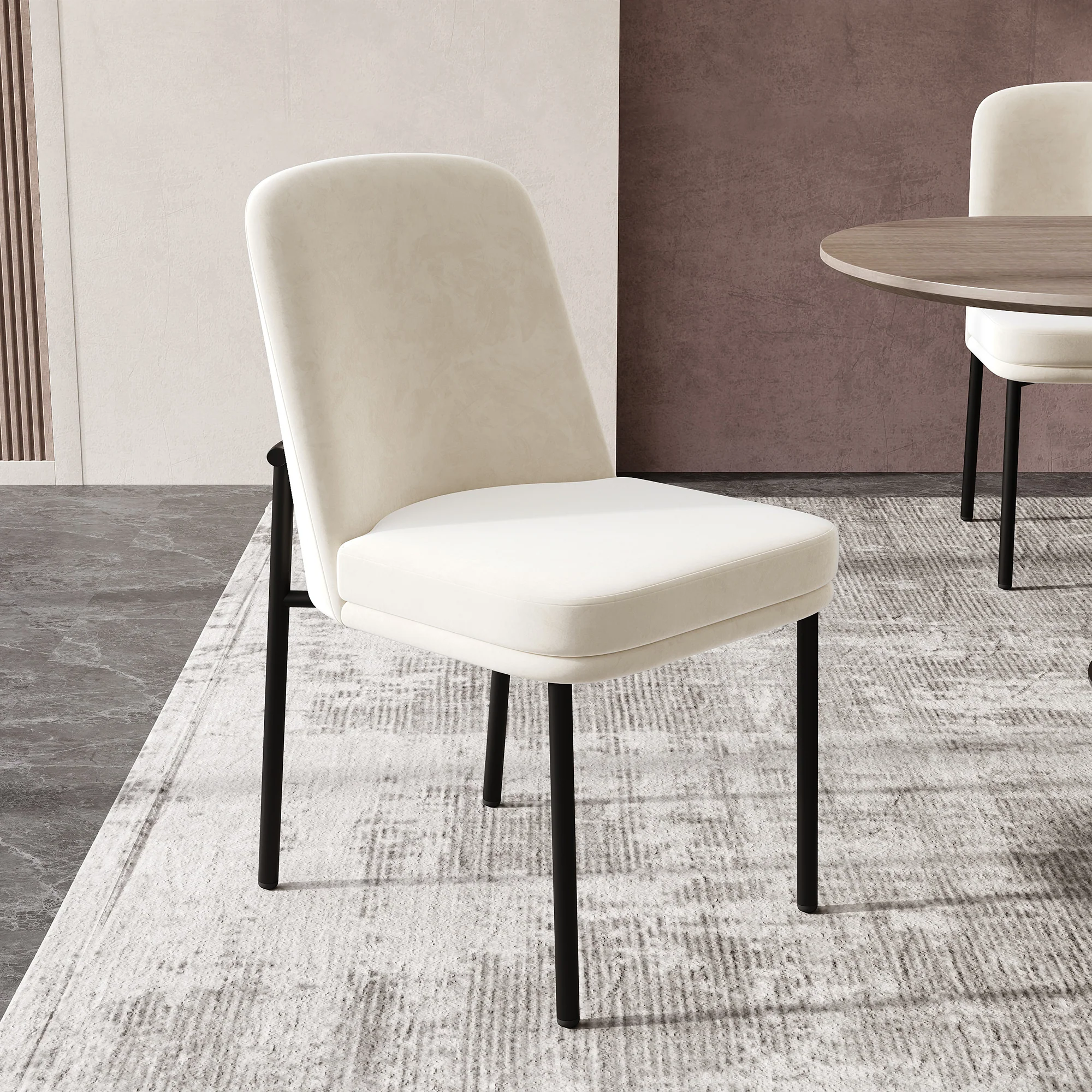 Dining Chairs Set of 6 Black Metal Legs Modern - Beige Velvet - Image 3