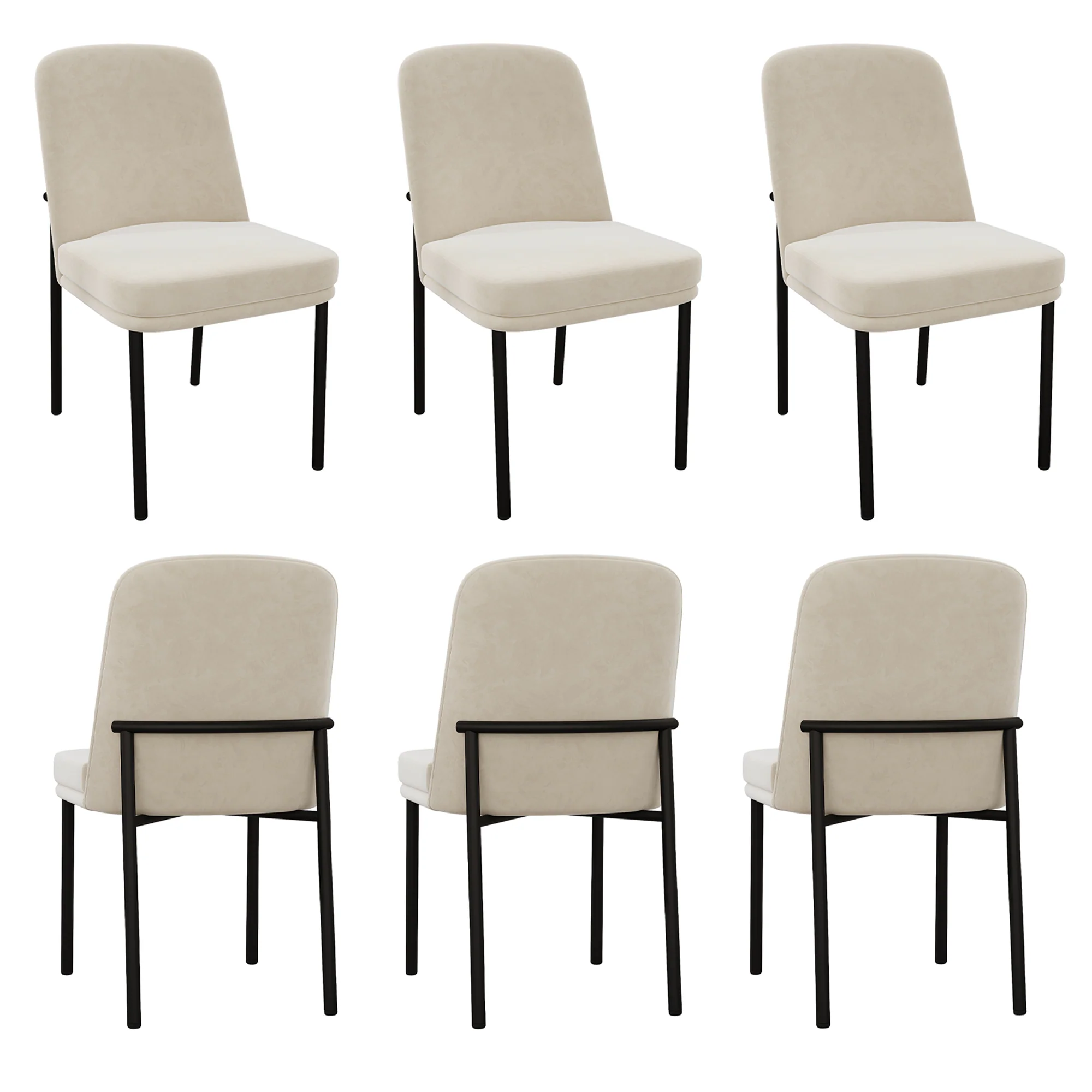 Dining Chairs Set of 6 Black Metal Legs Modern - Beige Velvet - Image 4
