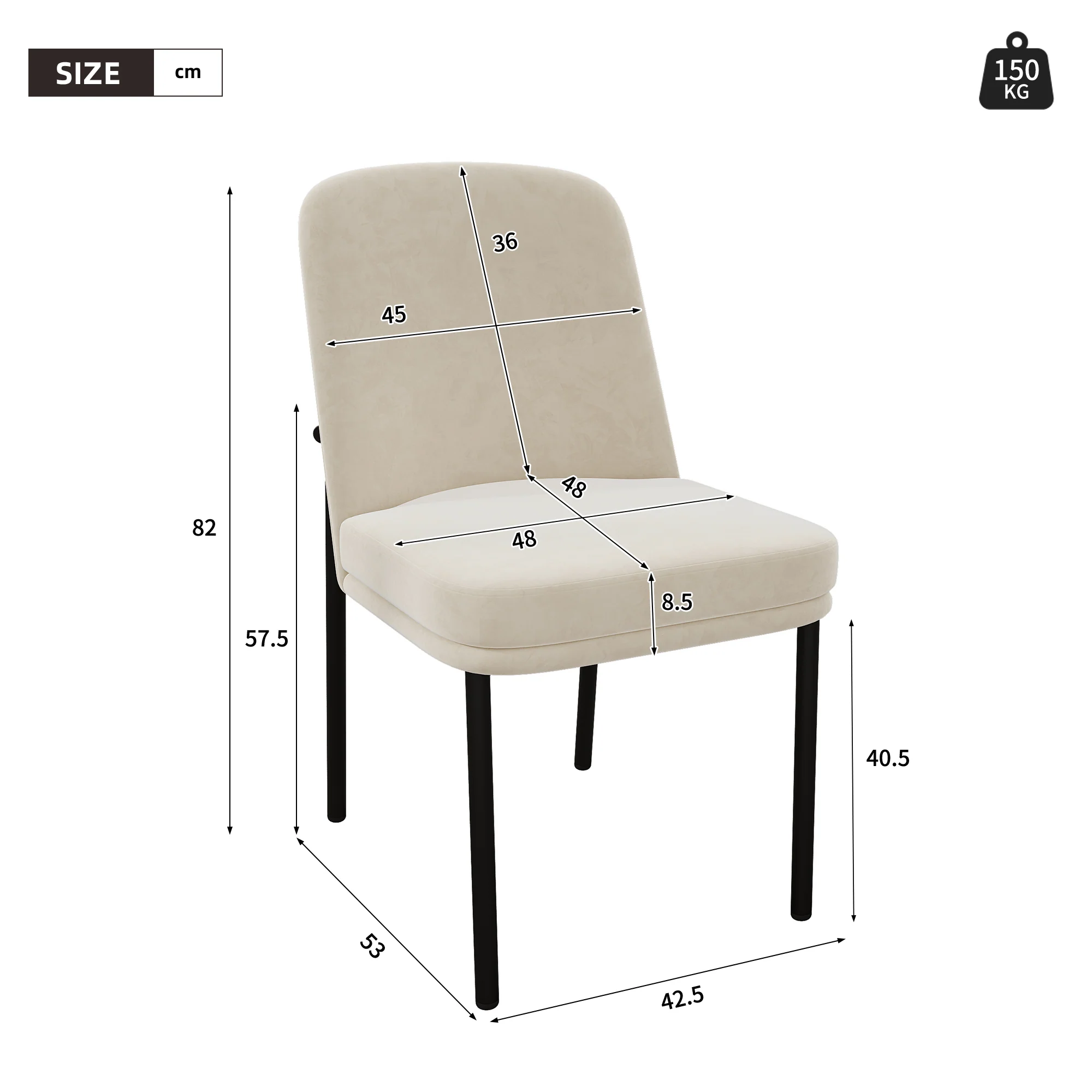 Dining Chairs Set of 6 Black Metal Legs Modern - Beige Velvet - Image 5