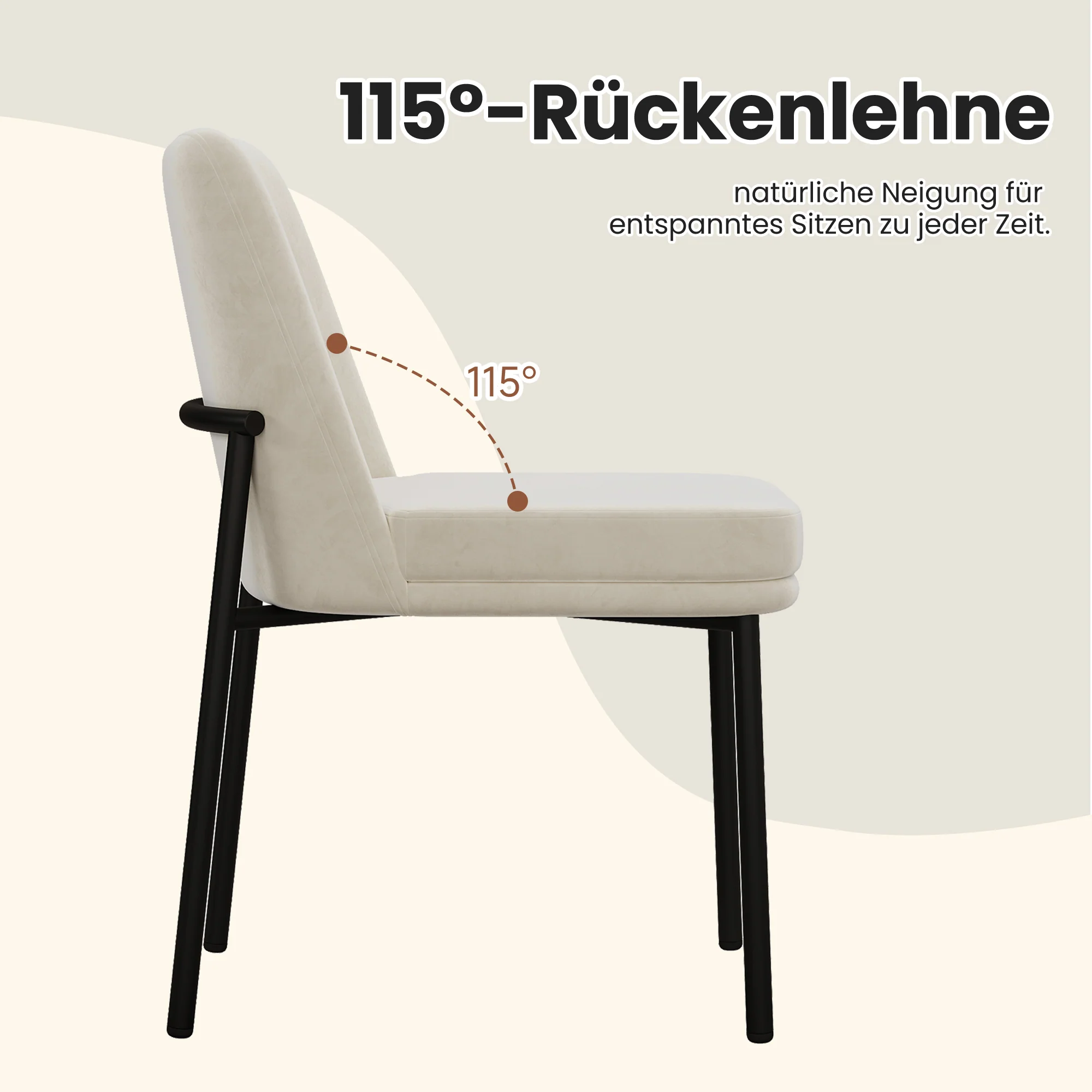 Dining Chairs Set of 6 Black Metal Legs Modern - Beige Velvet - Image 8