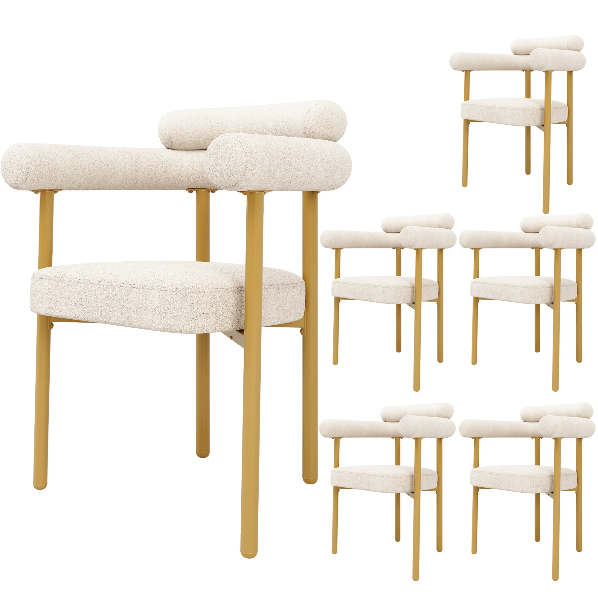 Dining Chairs Set of 6 Modern Comfortable Ring Seats Gold Legs Beige Suede - Image 2