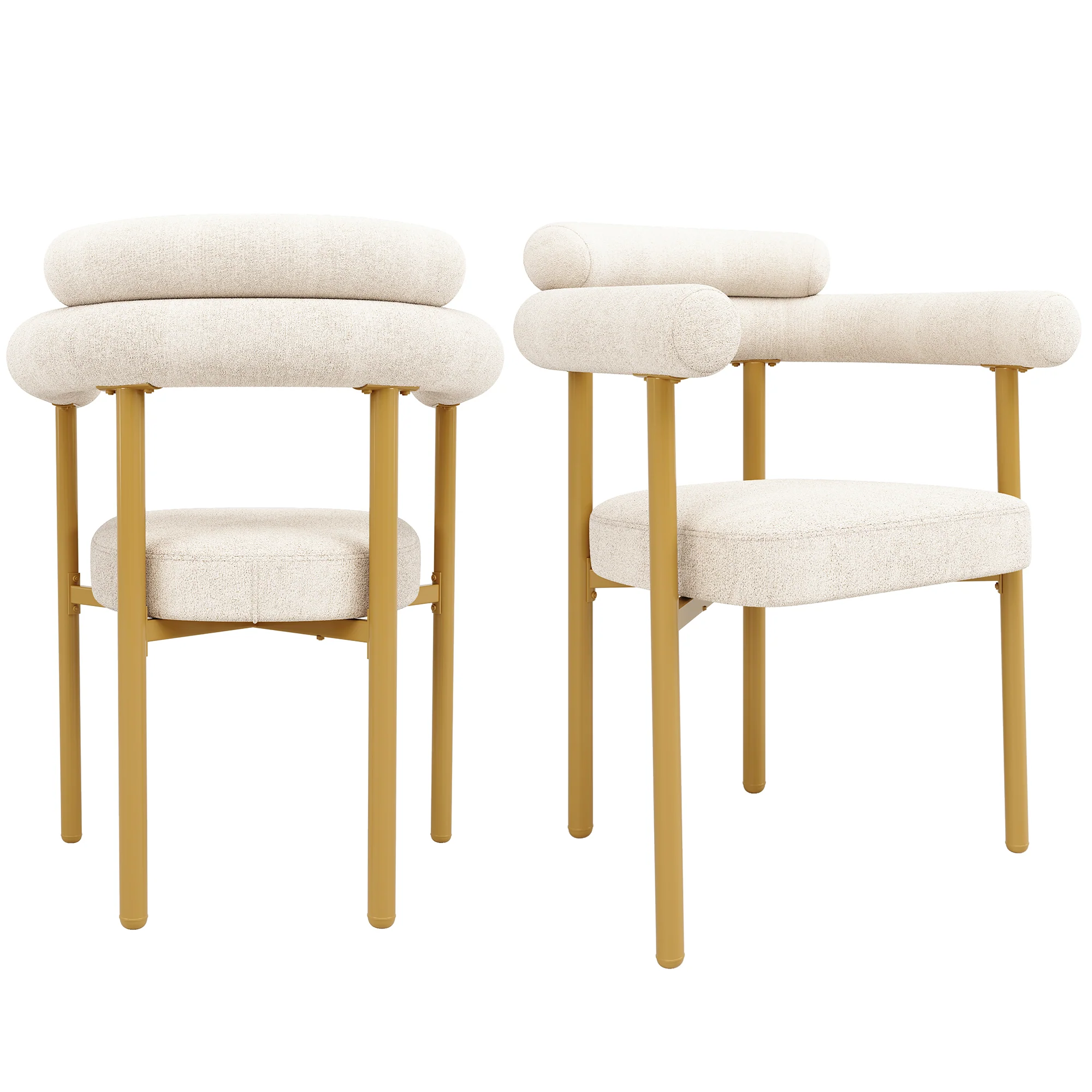 Dining Chairs Set of 6 Modern Comfortable Ring Seats Gold Legs Beige Suede - Image 4