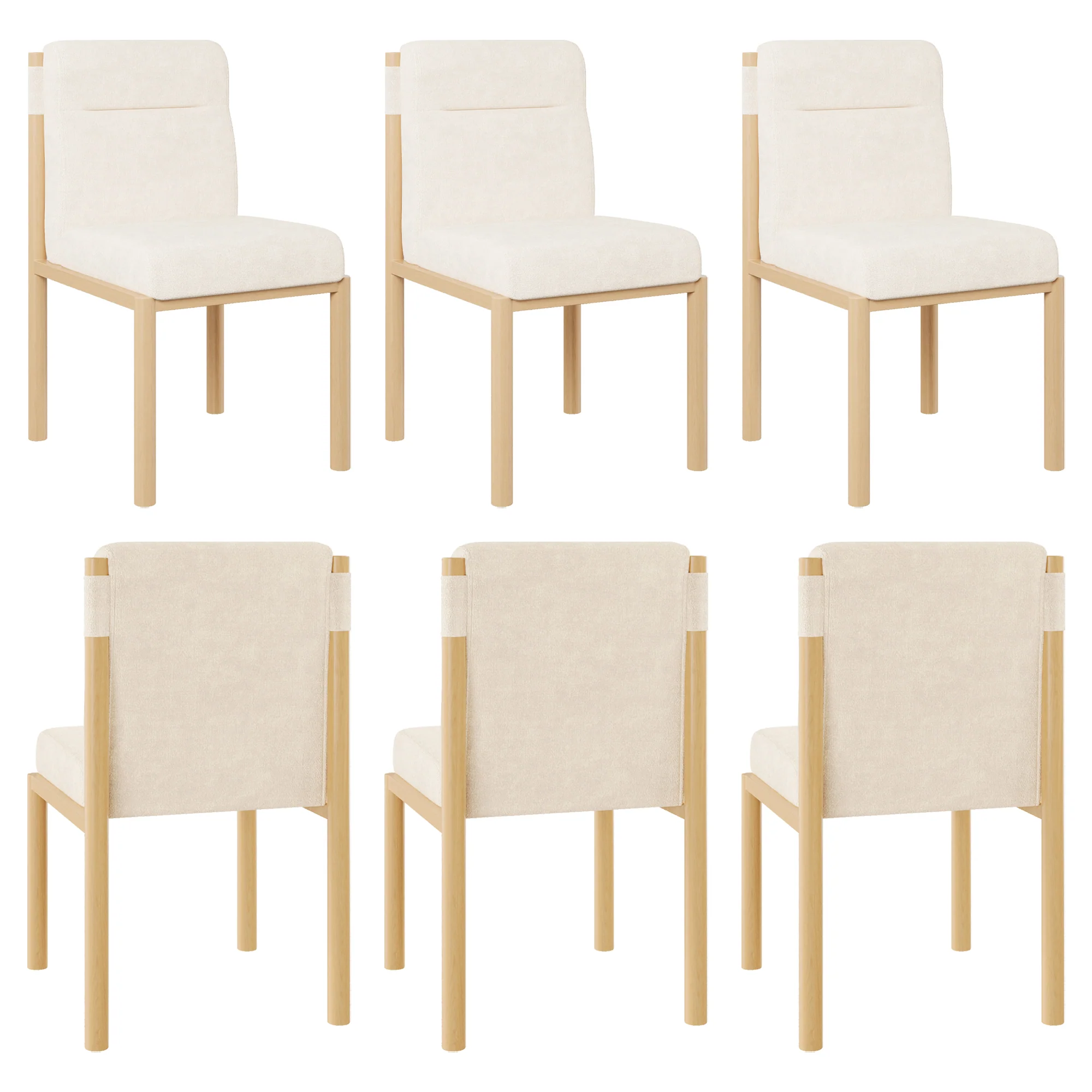 Dining Chairs Set of 6 Modern Oak-Effect Frame Padded Seat - Sherpa Fabric Beige - Image 4