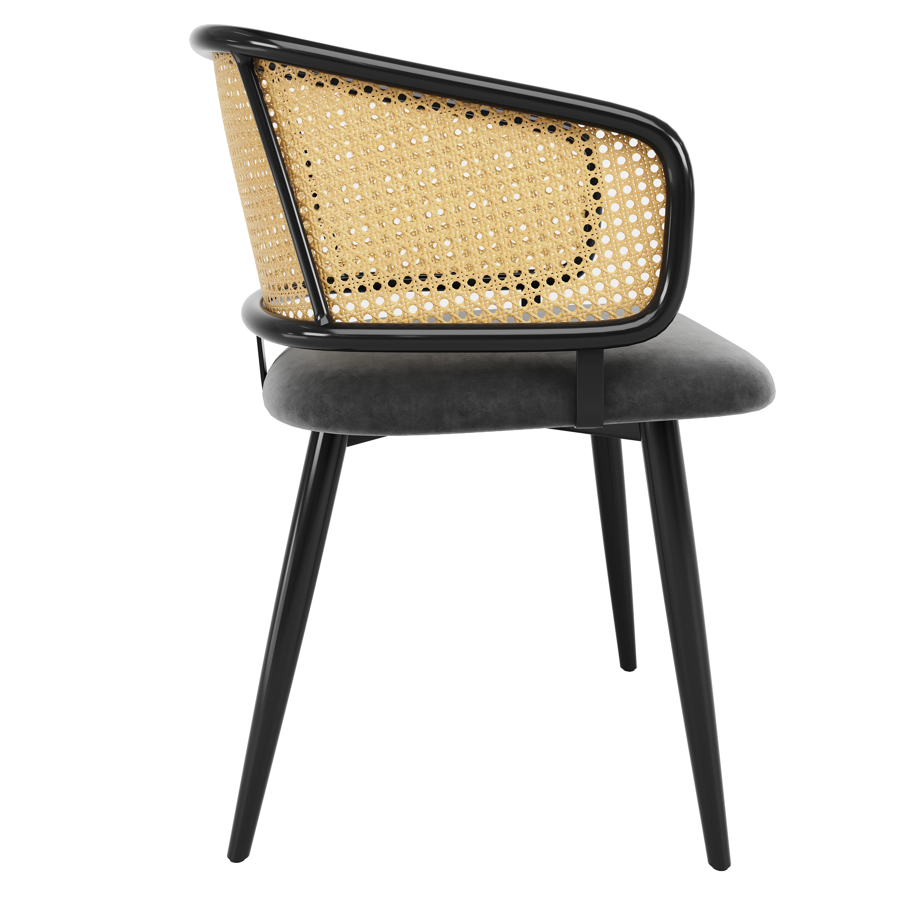 Dining Chairs Set of 6 Rattan Backrests Velvet Cushions Modern Style - Image 8