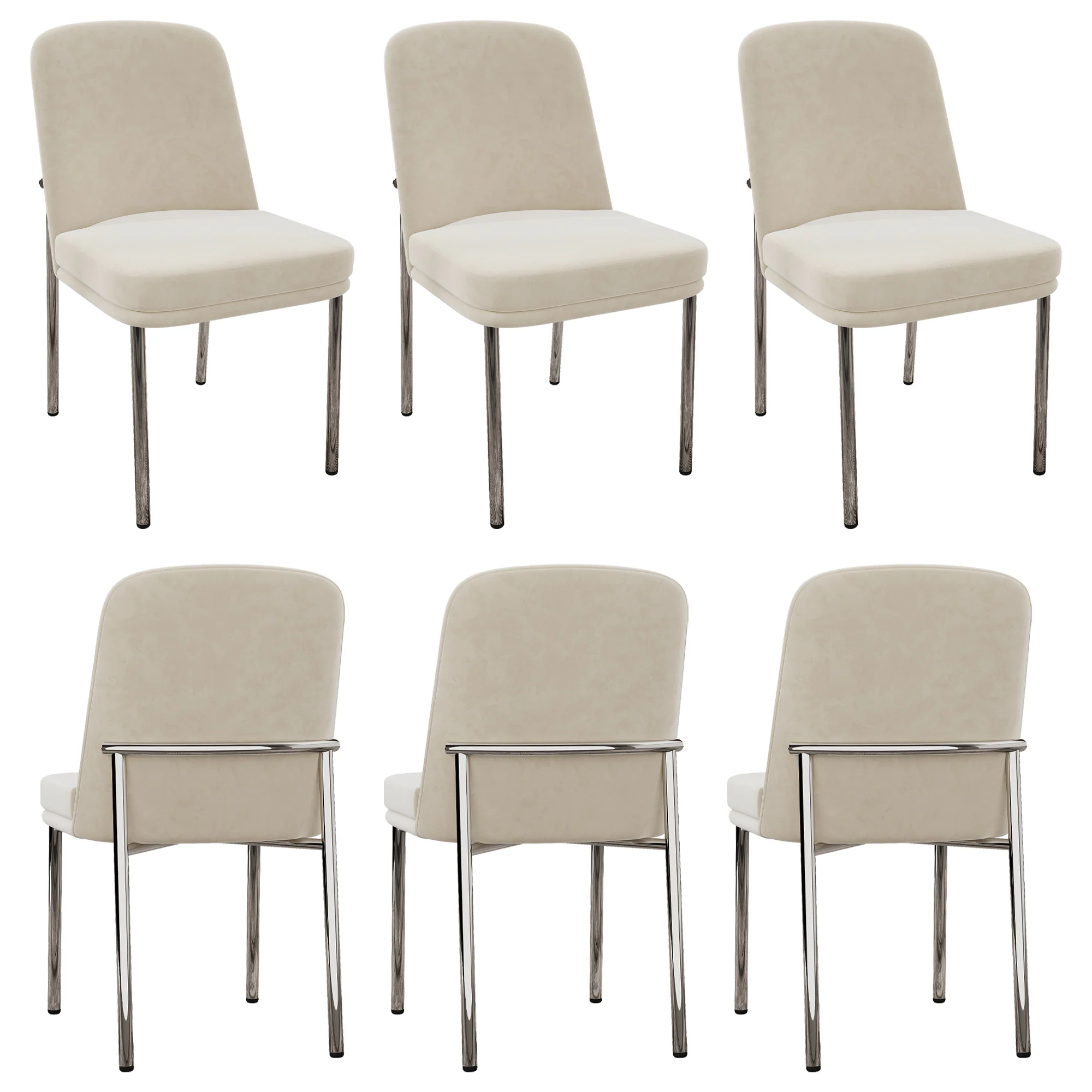 Dining Chairs Set of 6 Thickened Cushion Metal Legs Modern Style - Velvet Beige - Image 4