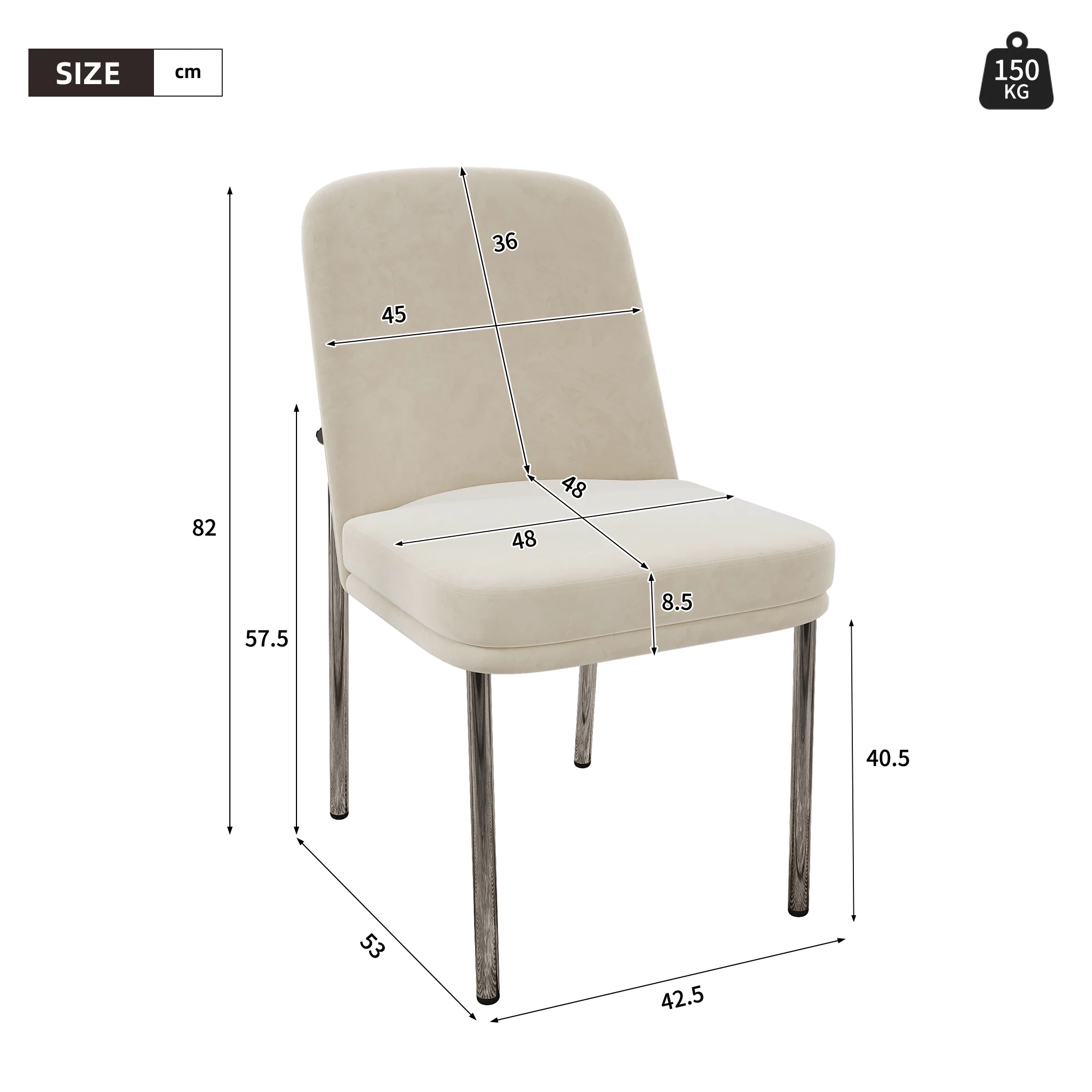 Dining Chairs Set of 6 Thickened Cushion Metal Legs Modern Style - Velvet Beige - Image 5