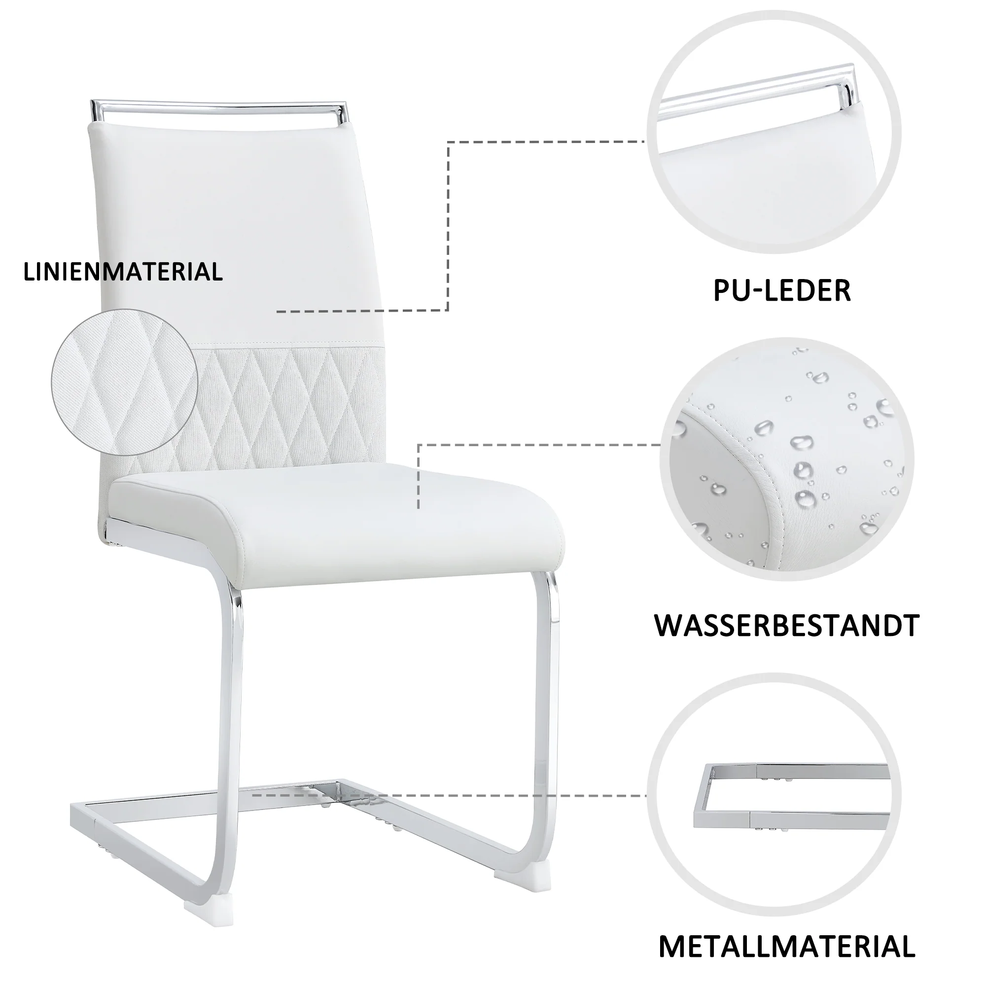 Dining Chairs Set of 6 Upholstered High-Back PU Leather Linen White - Image 4