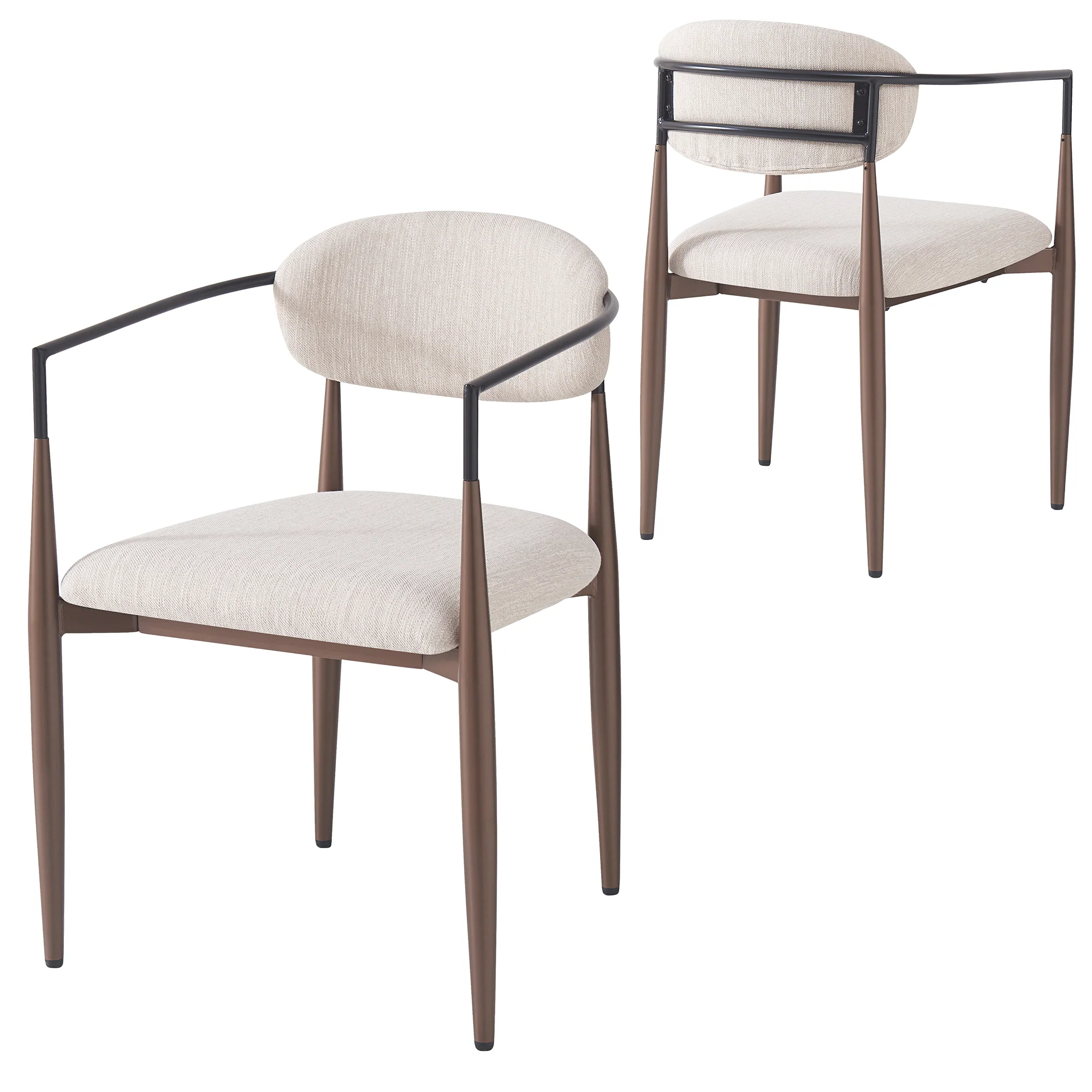 Dining & Makeup Chair Set of 2, Modern Ergonomic Adjustable Legs - Linen Fabric - Image 2