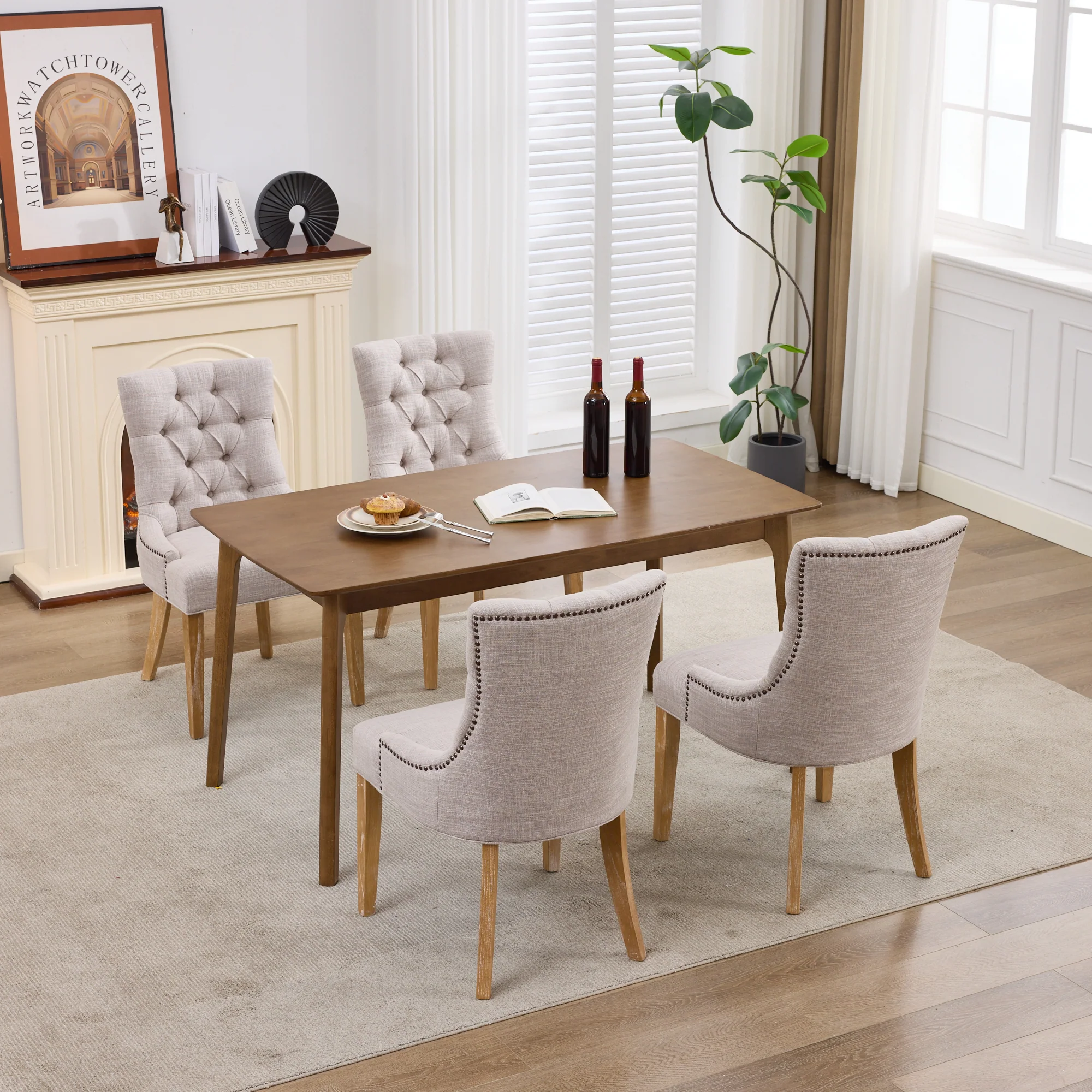 Dining Room Armchair Set of 2 Upholstered Modern Design Fabric - Image 2