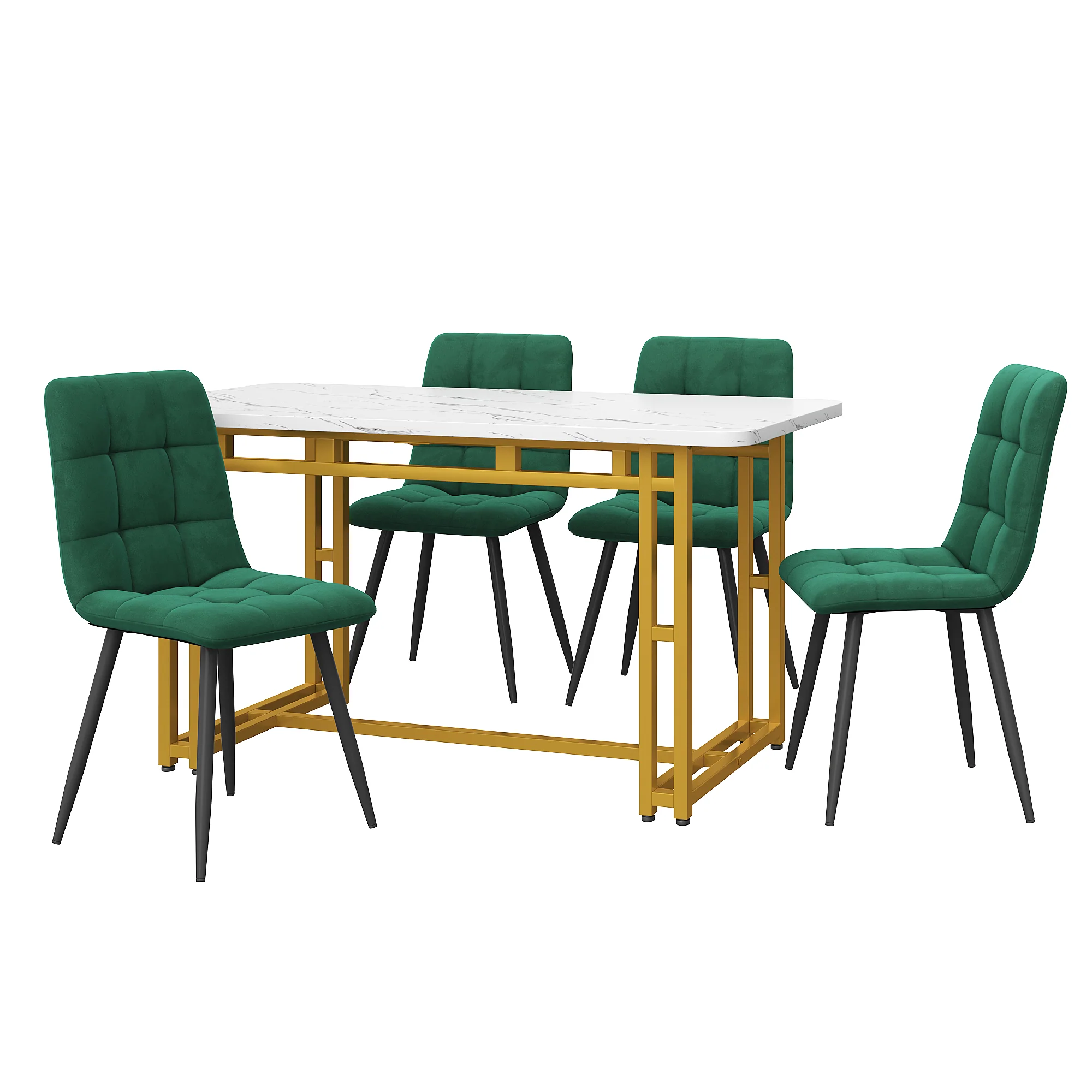 Dining Set 120x70cm with 4 Chairs Modern Gold Iron Leg Dark Green Velvet - Image 3