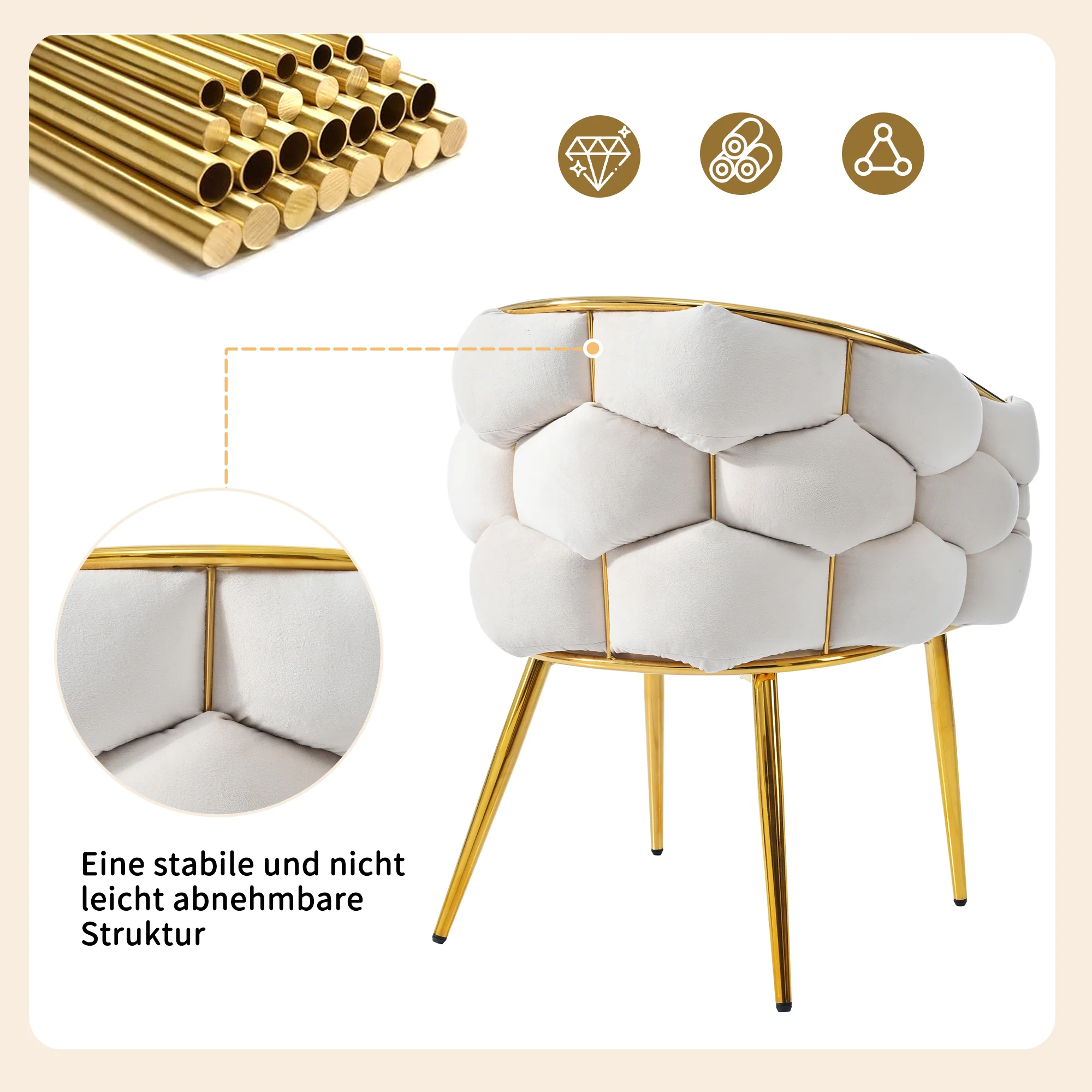 Dining Set 140x80cm Table 6 Chairs Marble Pattern - Gold Legs - Image 5