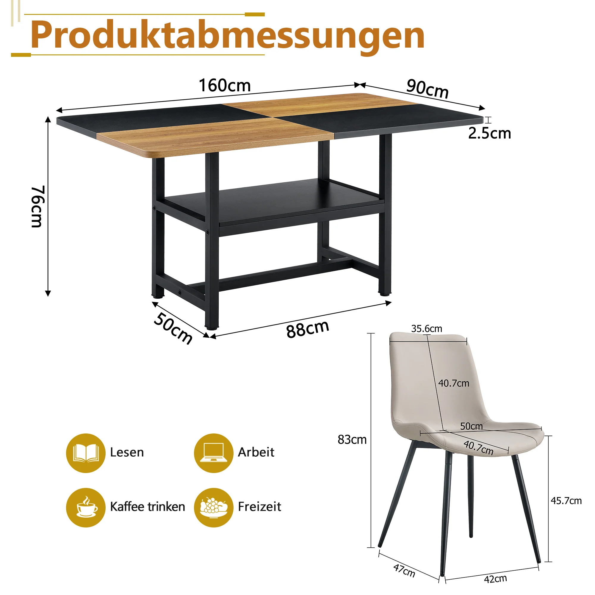 Dining Set 160cm Rectangular Storage 4 PU Chairs - Warm Grey - Image 4