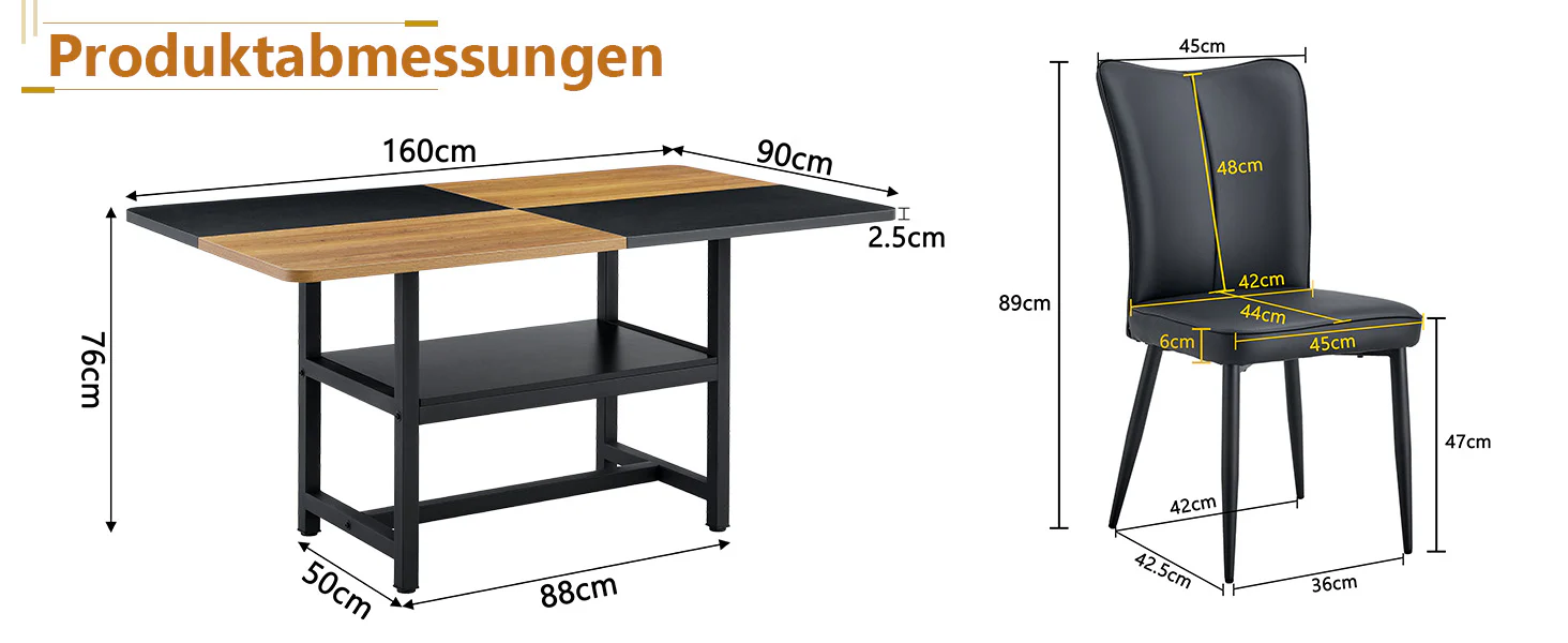 Dining Set 160cm Rectangular Storage with 4 Modern PU Chairs - Black - Image 10