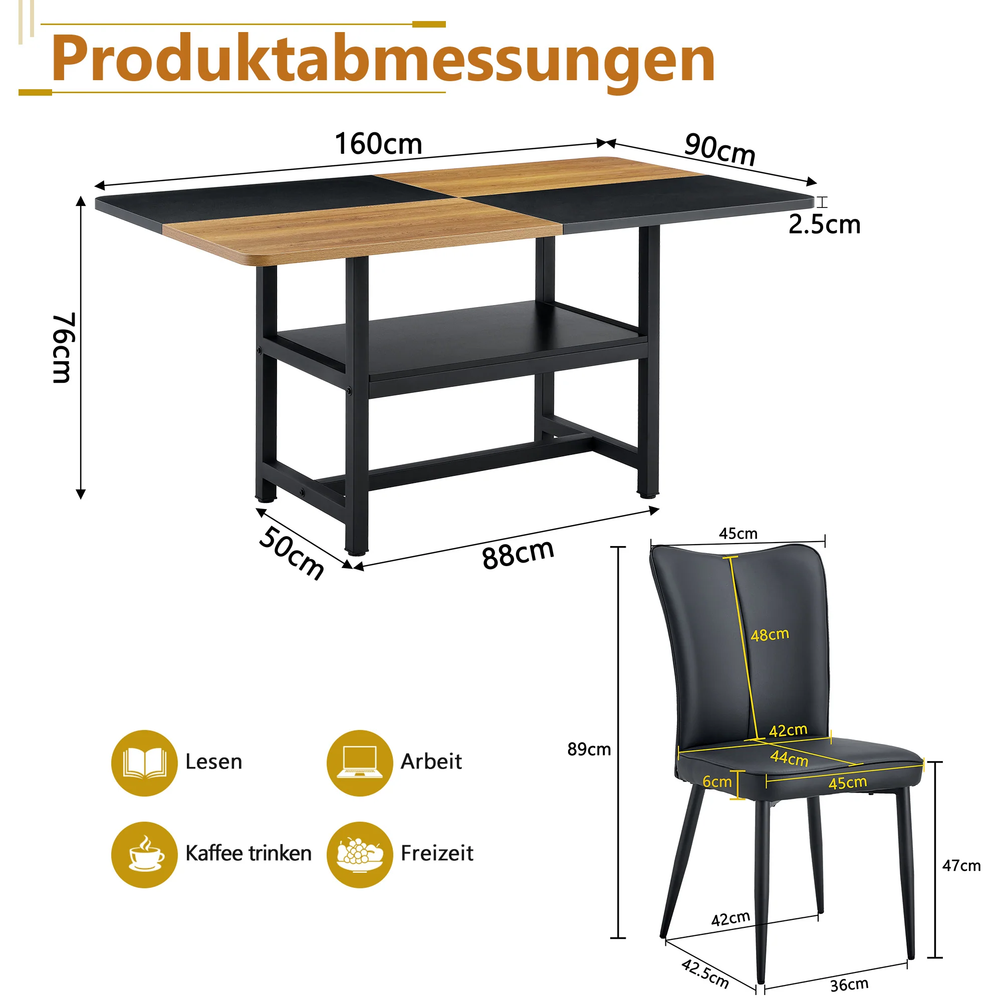Dining Set 160cm Rectangular Storage with 4 Modern PU Chairs - Black - Image 4