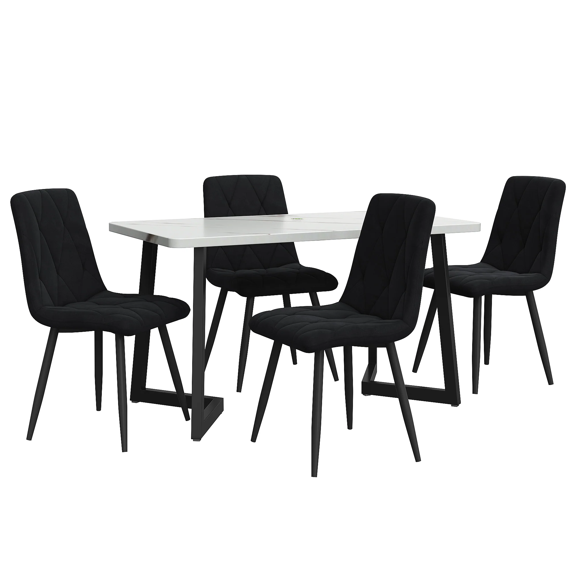 Dining Set 5-Piece 117x68cm Rectangular Table with 4 Chairs Black Twill Velvet Black Legs - Image 5