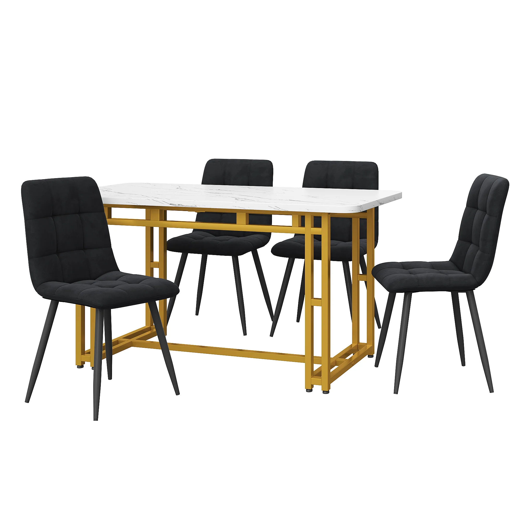 Dining Set 5-Piece 120x70cm Black Velvet Chairs, Golden Iron - Image 3