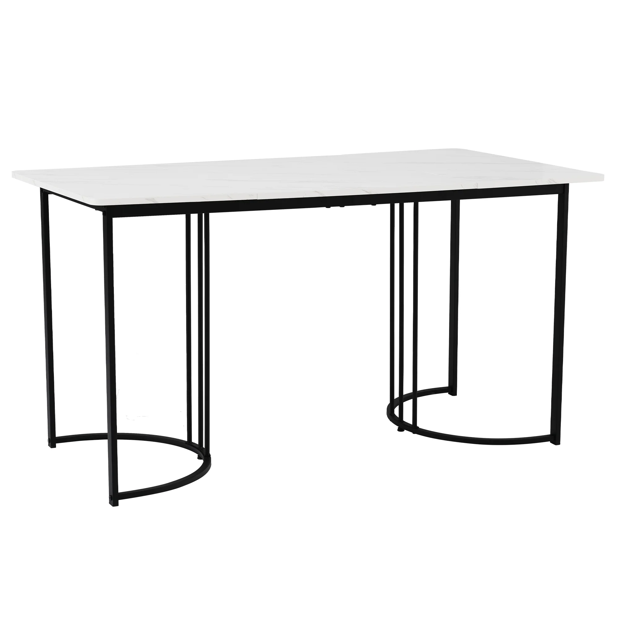 Dining Set 5-Piece 140x80cm Modern Kitchen 4 Chairs Black Legs - White MDF Dark Grey Linen - Image 6