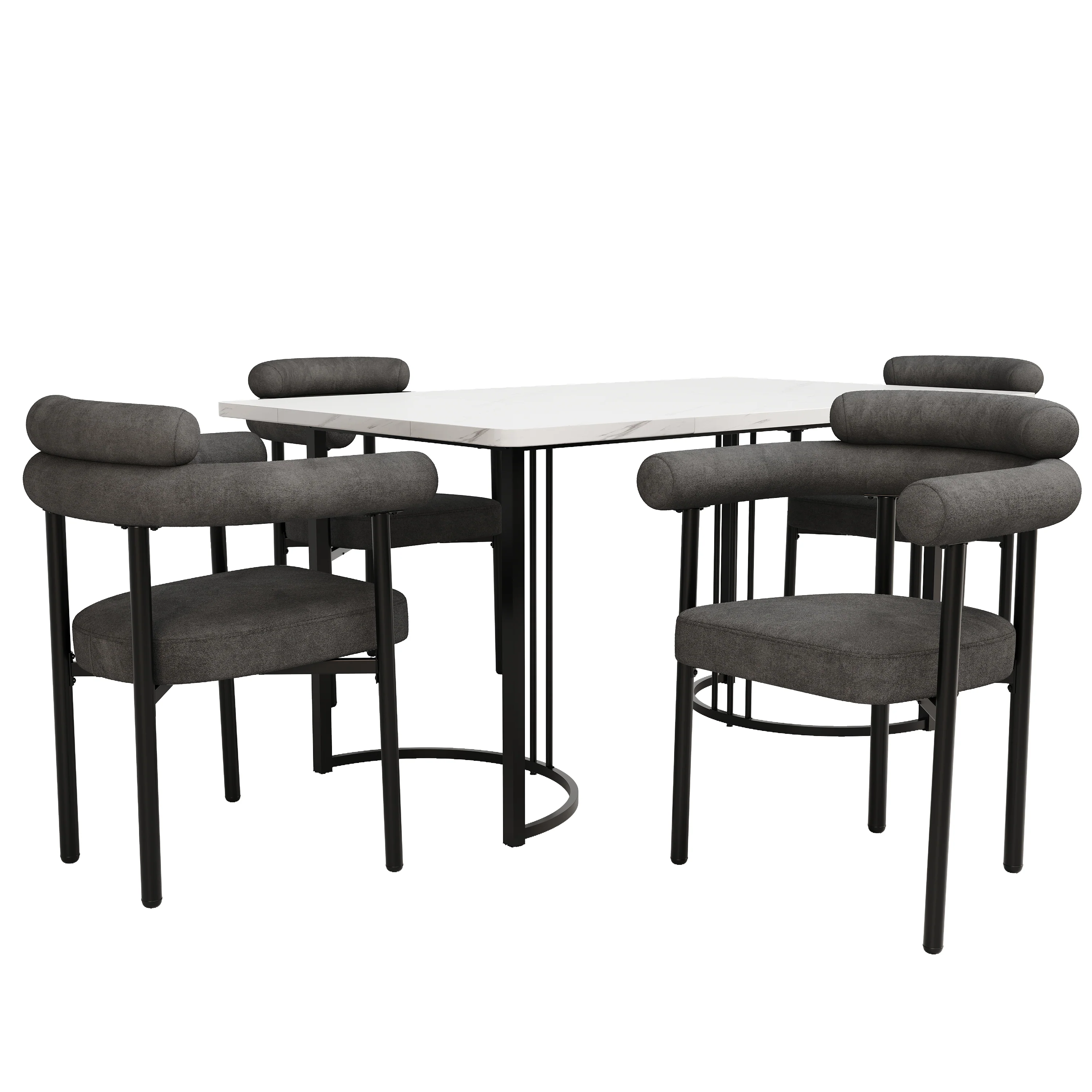 Dining Set (5-Piece) - 4 Armchairs, Designer Metal Legs - Grey Suede - Image 3