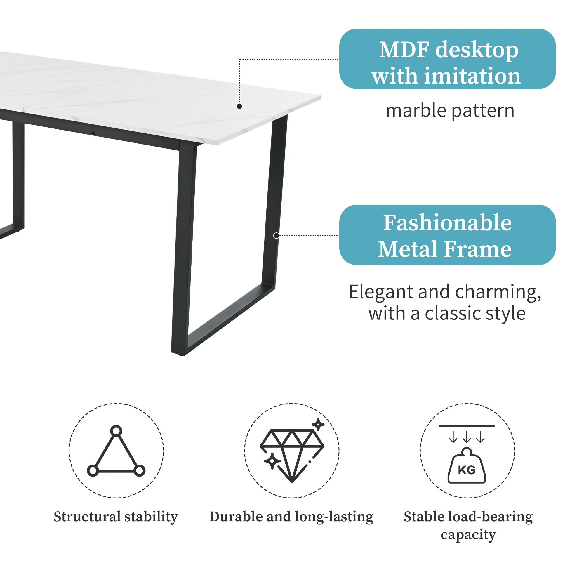 Dining Set 5-Piece, Extendable 140-180cm Table with 4 Modern Grey Velvet Chairs, White MDF Black Legs - Image 5