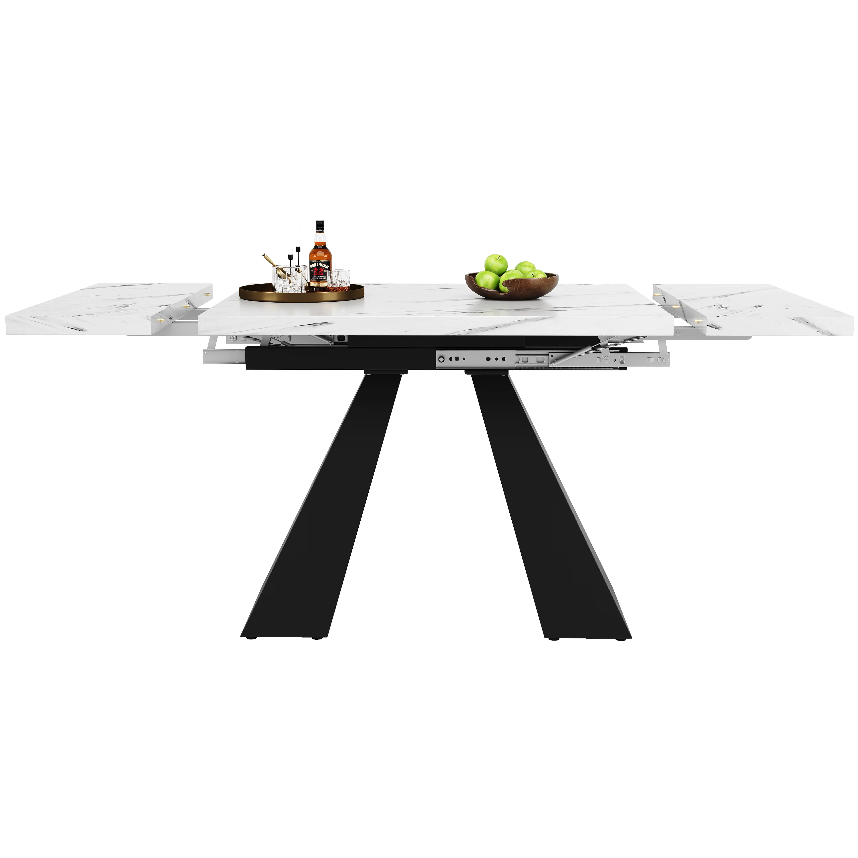 Dining Set 5-Piece Extendable Marble Effect 4 Velvet Chairs - Grey/Black - Image 10