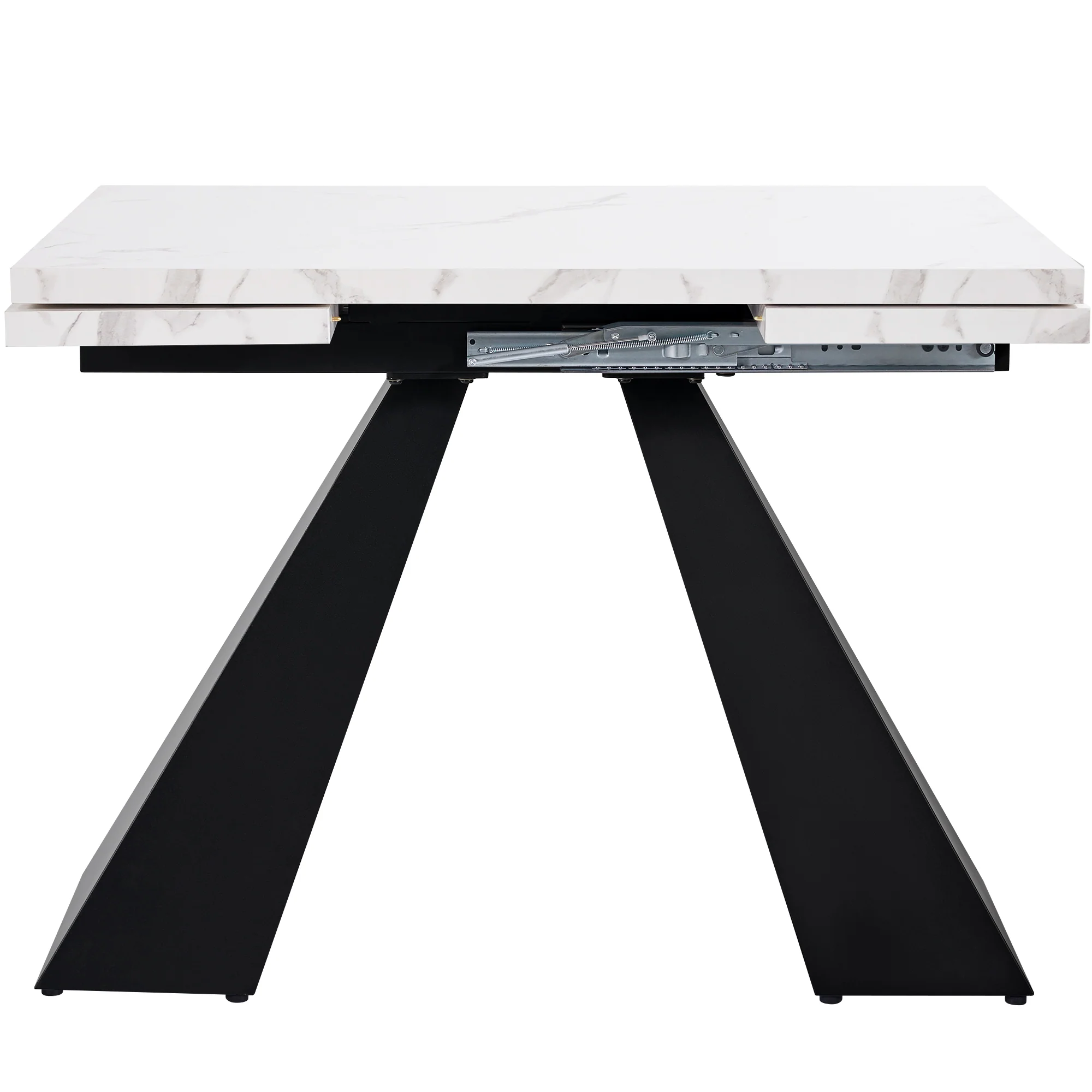 Dining Set 5-Piece Extendable Marble Effect 4 Velvet Chairs - Grey/Black - Image 7