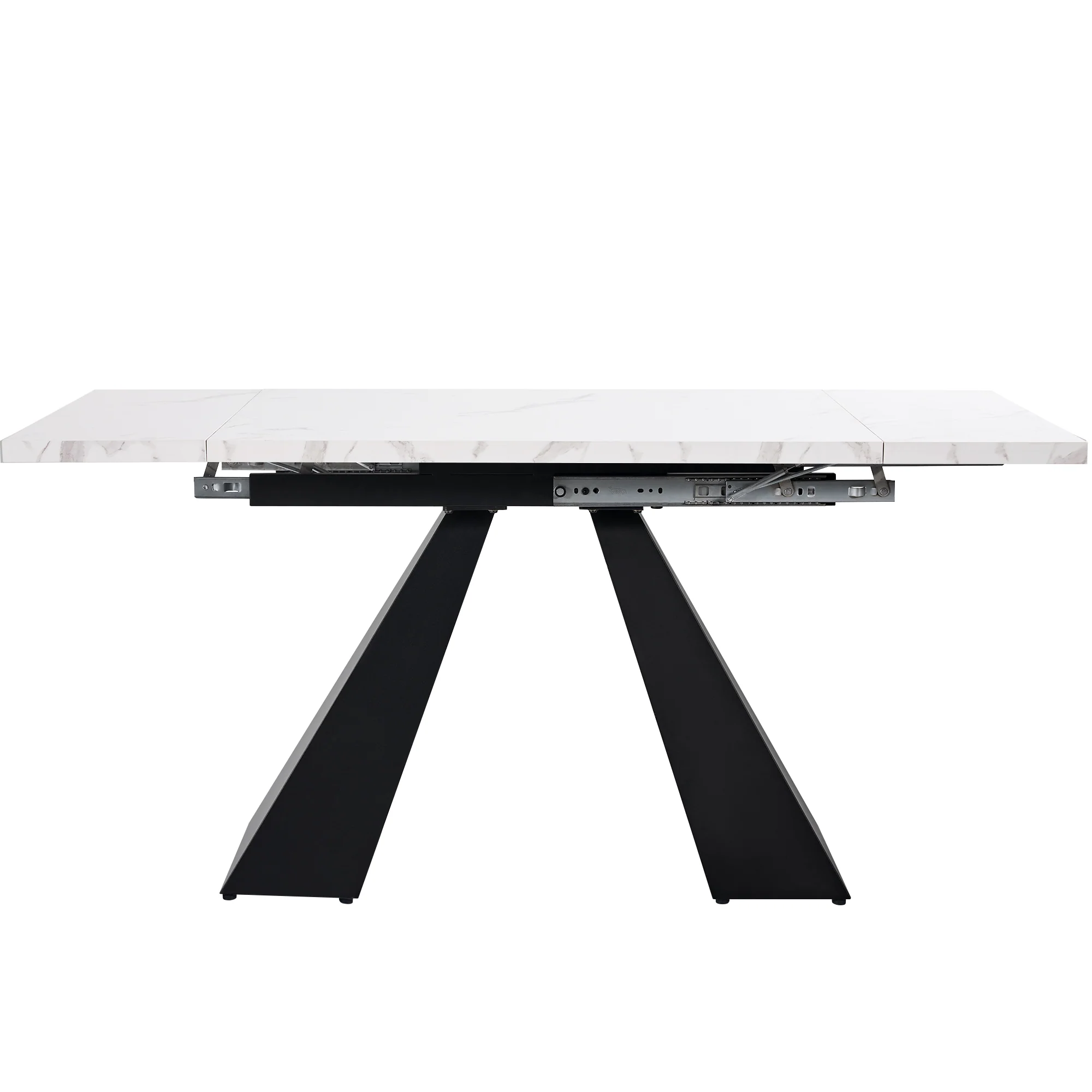 Dining Set 5-Piece Extendable Marble Effect 4 Velvet Chairs - Grey/Black - Image 8