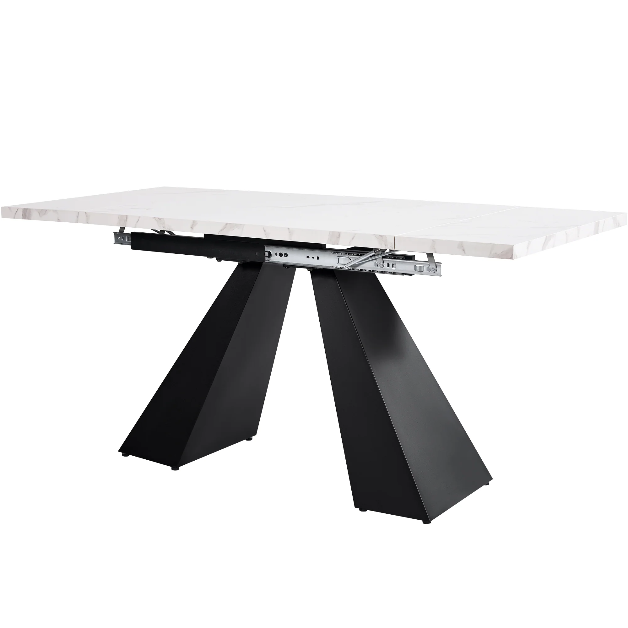 Dining Set 5-Piece Extendable Marble Effect 4 Velvet Chairs - Grey/Black - Image 9