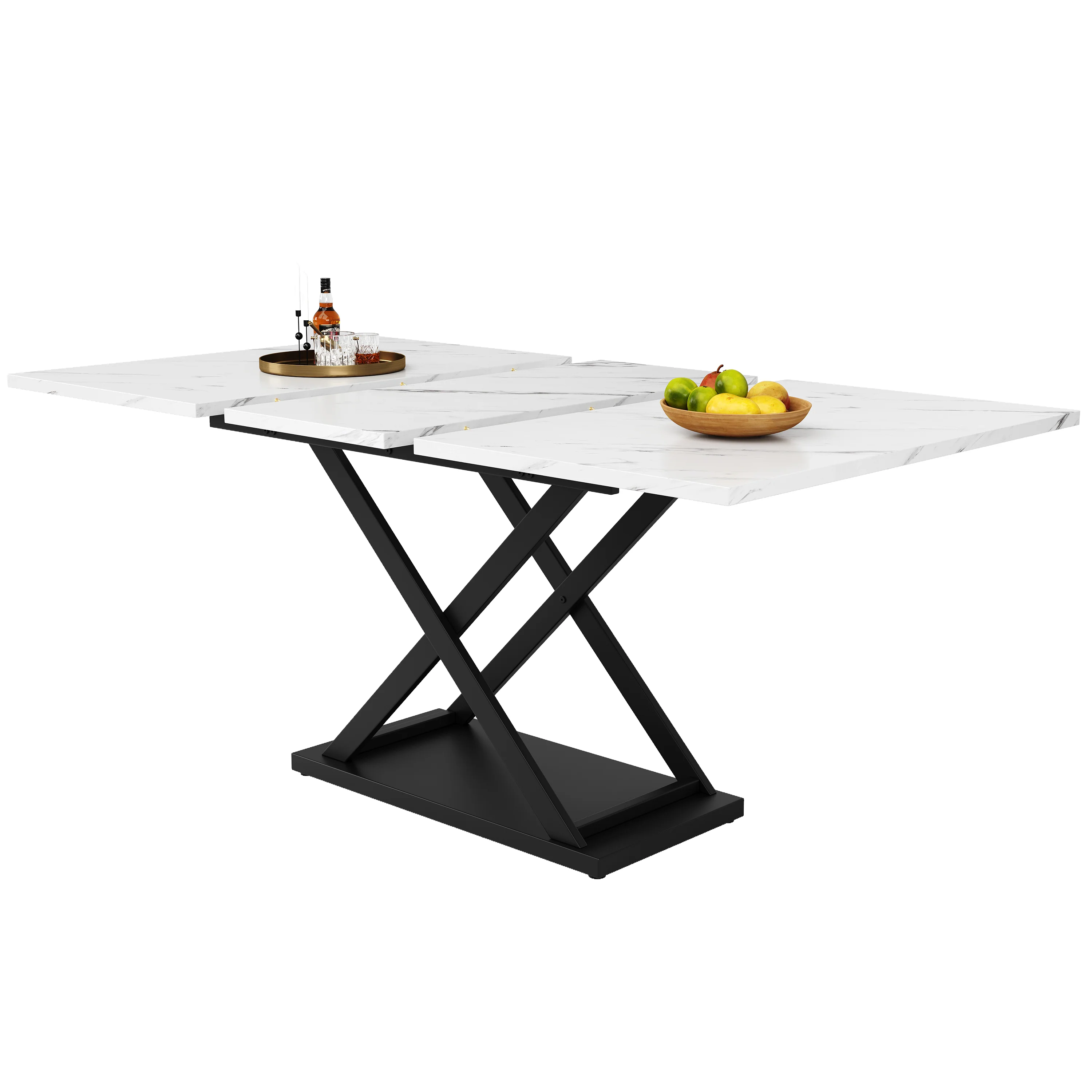 Dining Set 5-Piece Extendable Table 160cm 4 Chairs - White Marble/Black Velvet - Image 10