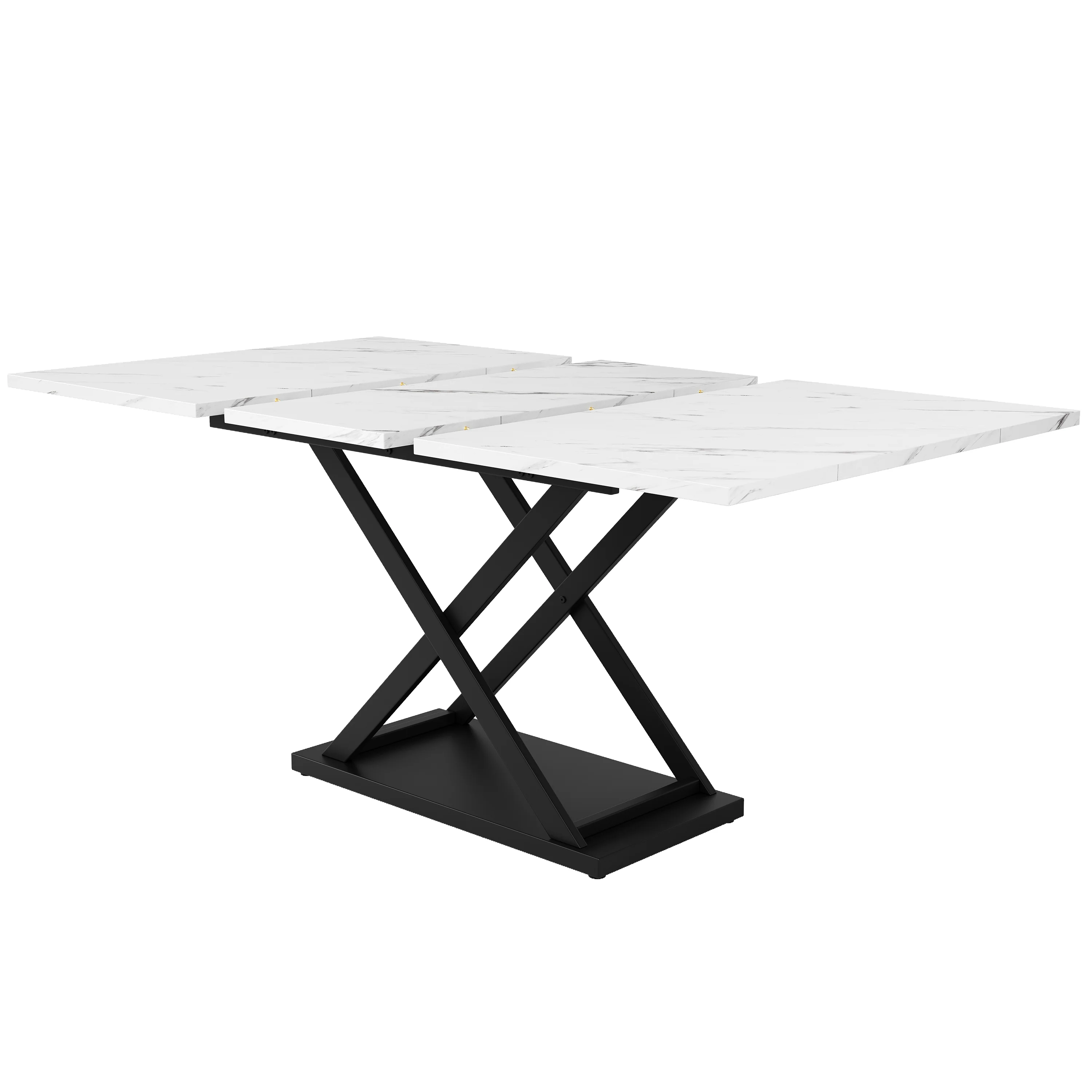 Dining Set 5-Piece Extendable Table 160cm 4 Chairs - White Marble/Black Velvet - Image 7