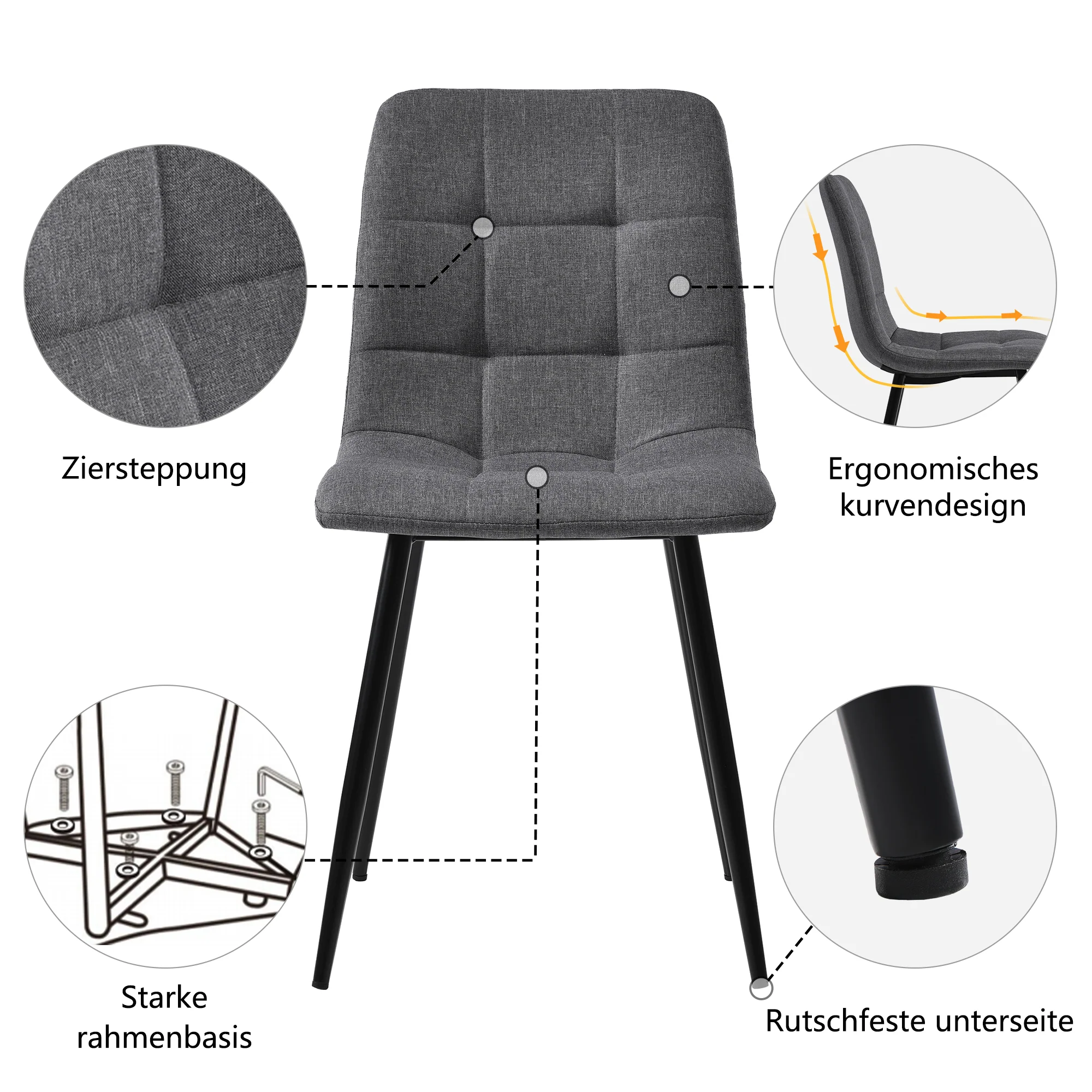 Dining Set 5-Piece Folding Kitchen Table Upholstered Linen Chair White MDF/Black Legs - Image 8