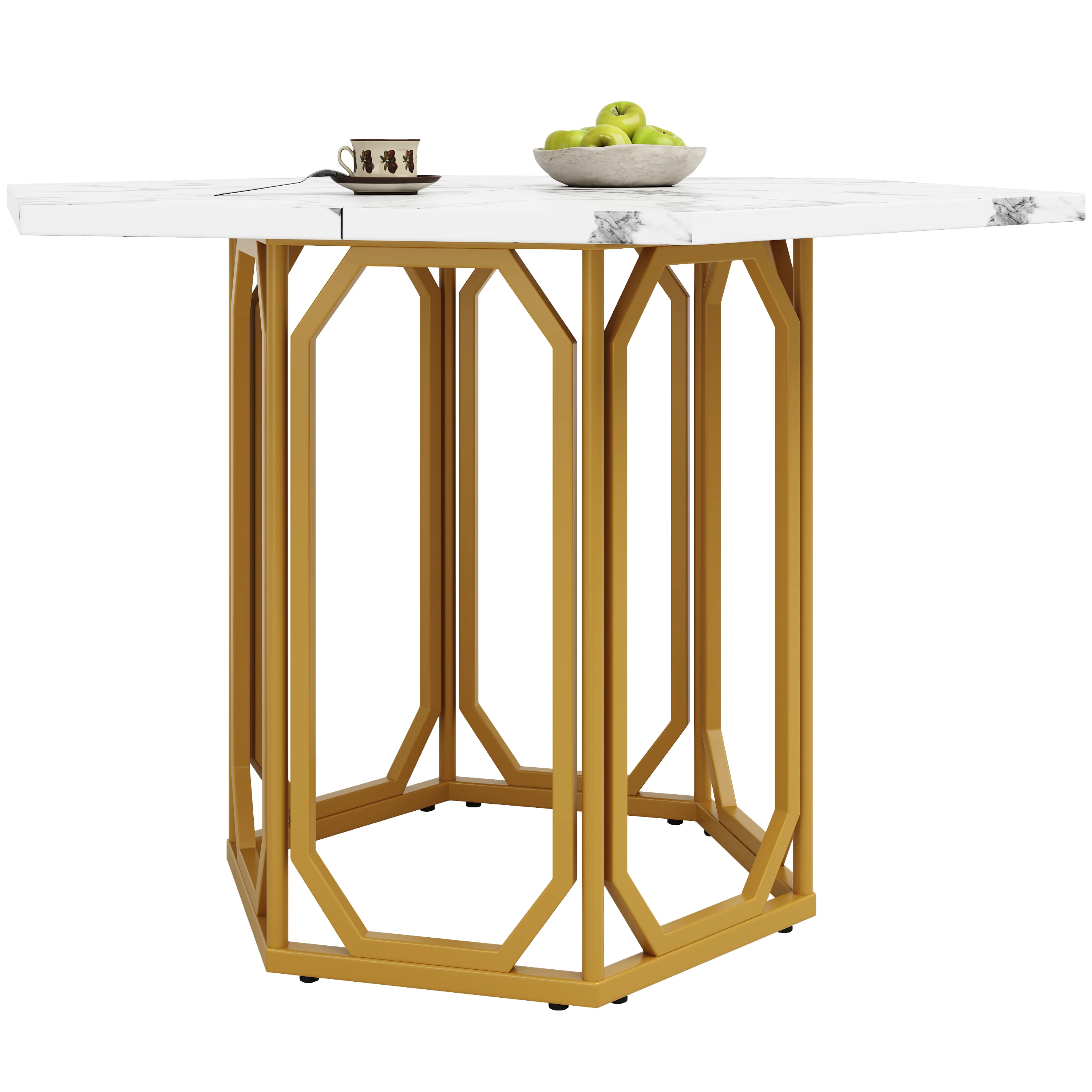 Dining Set 5-Piece Hexagonal Marble Top - Grey - Image 10