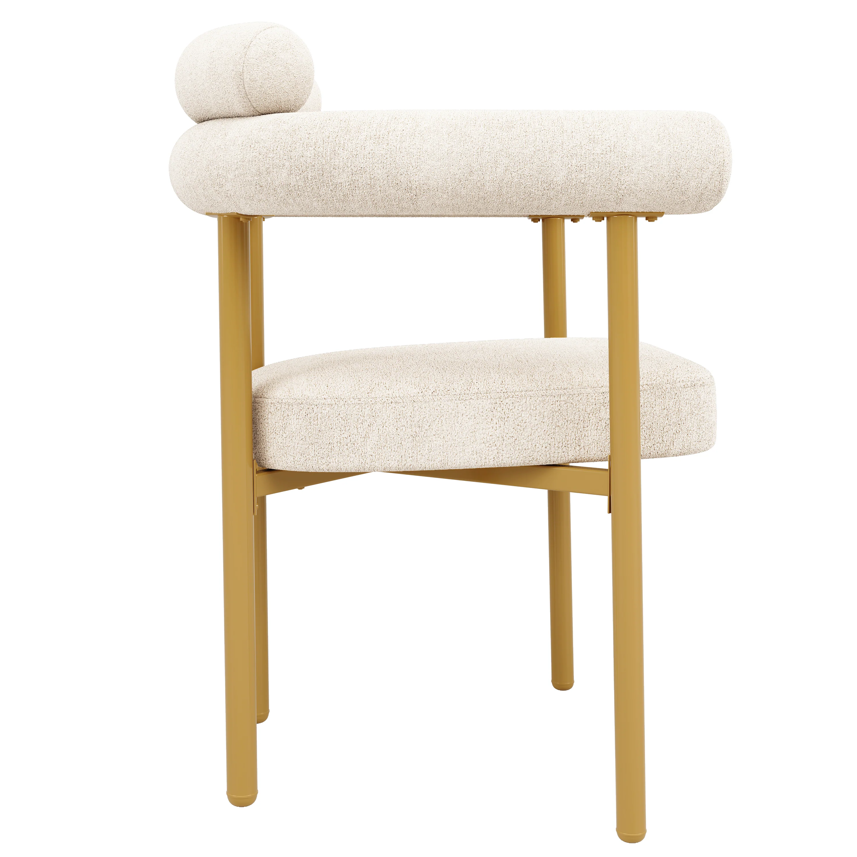Dining Set 5-Piece Metal Leg Table 4 Hollow Armchairs - Gold Suede Fabric - Image 10