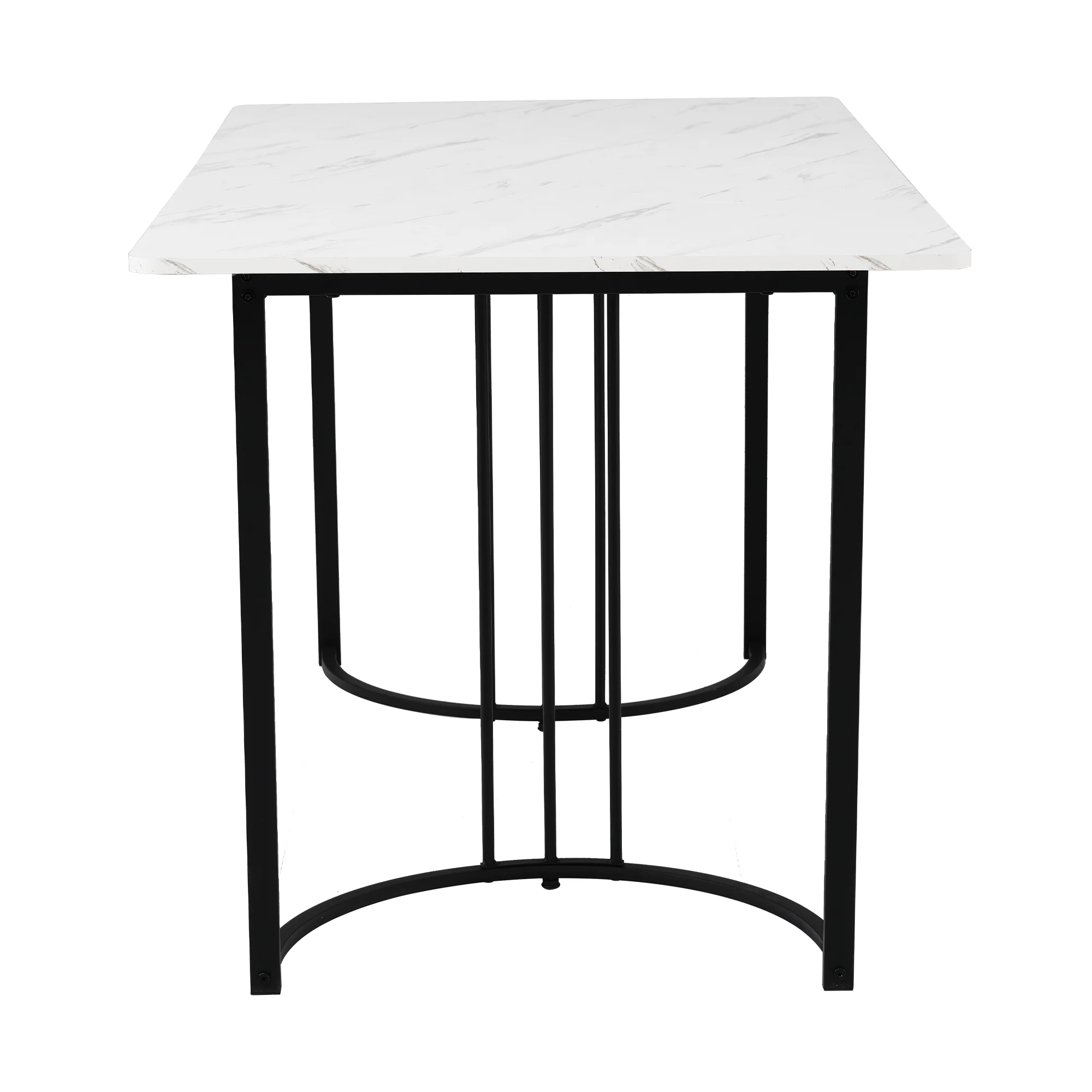 Dining Set 5-Piece Modern 140x80cm Table White MDF with 4 Upholstered Chairs, Dark Green Velvet / Black - Image 7