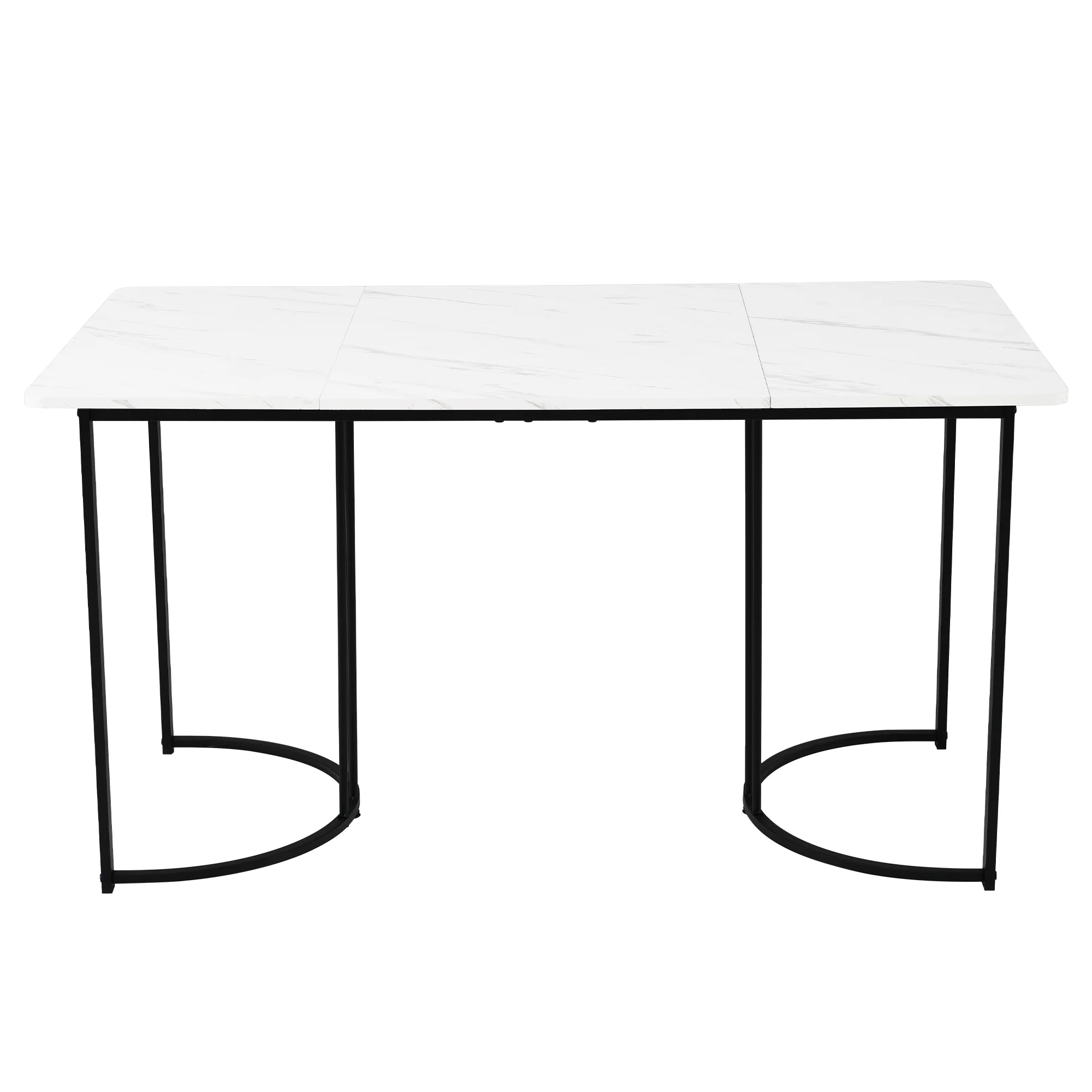 Dining Set 5-Piece Modern 140x80cm Table White MDF with 4 Upholstered Chairs, Dark Green Velvet / Black - Image 8