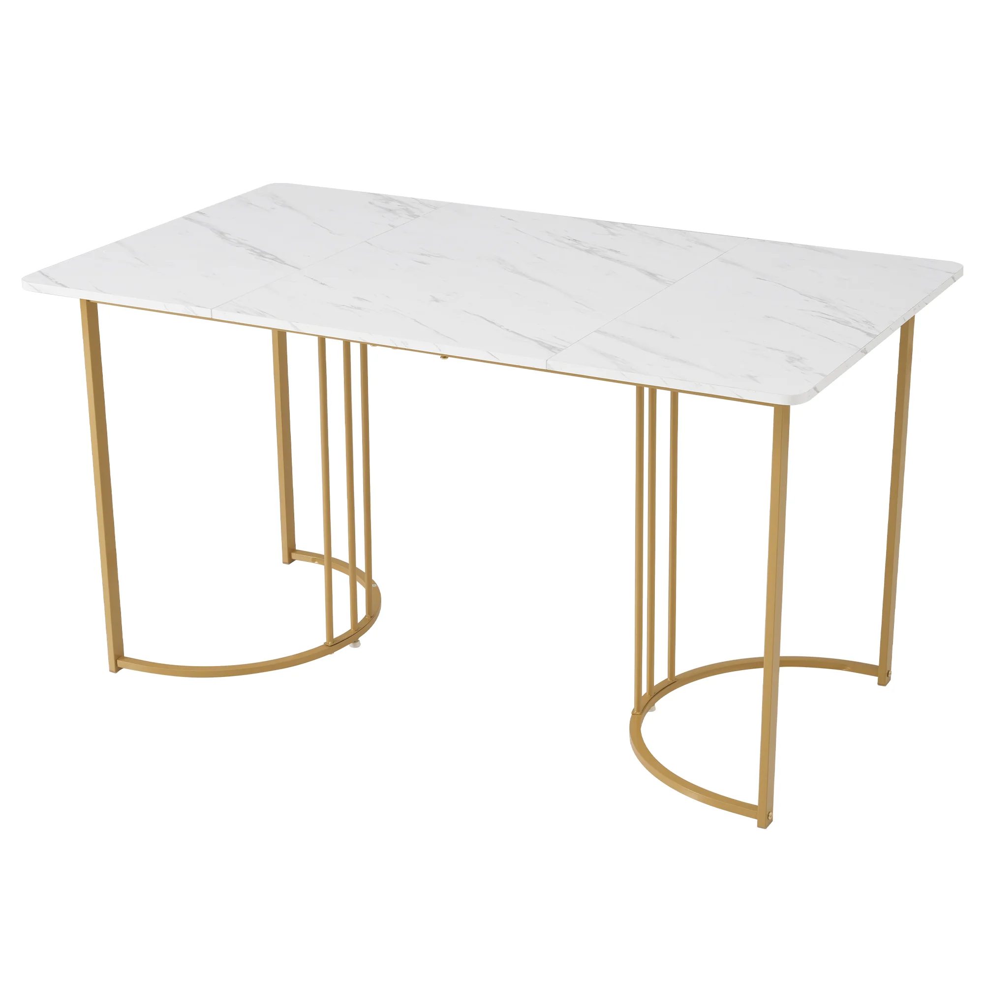 Dining Set 5-Piece Modern Kitchen Table 140x80cm Gold Metal Legs White & Dark Grey Velvet - Image 7