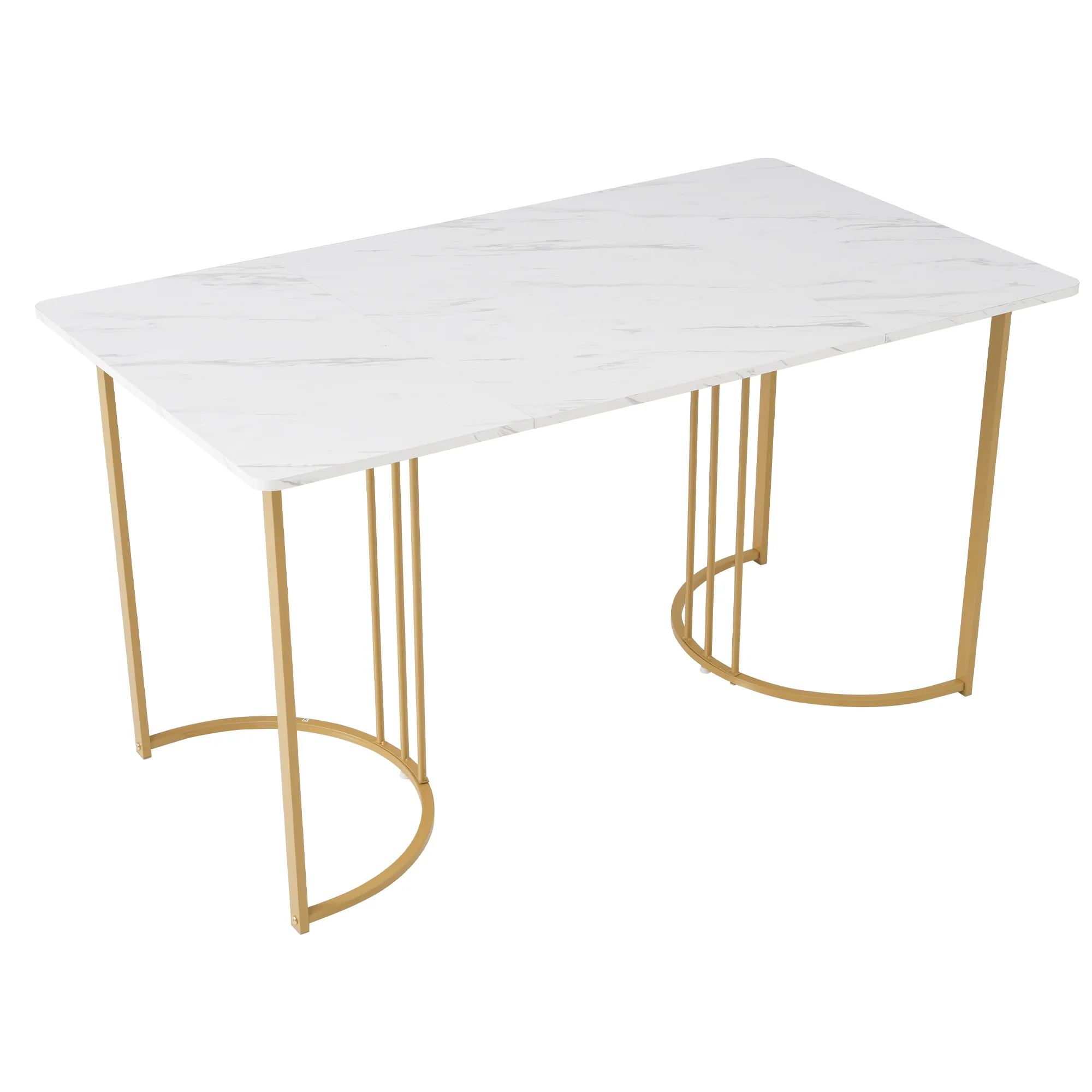 Dining Set 5-Piece Modern Kitchen Table 140x80cm Gold Metal Legs White & Dark Grey Velvet - Image 8