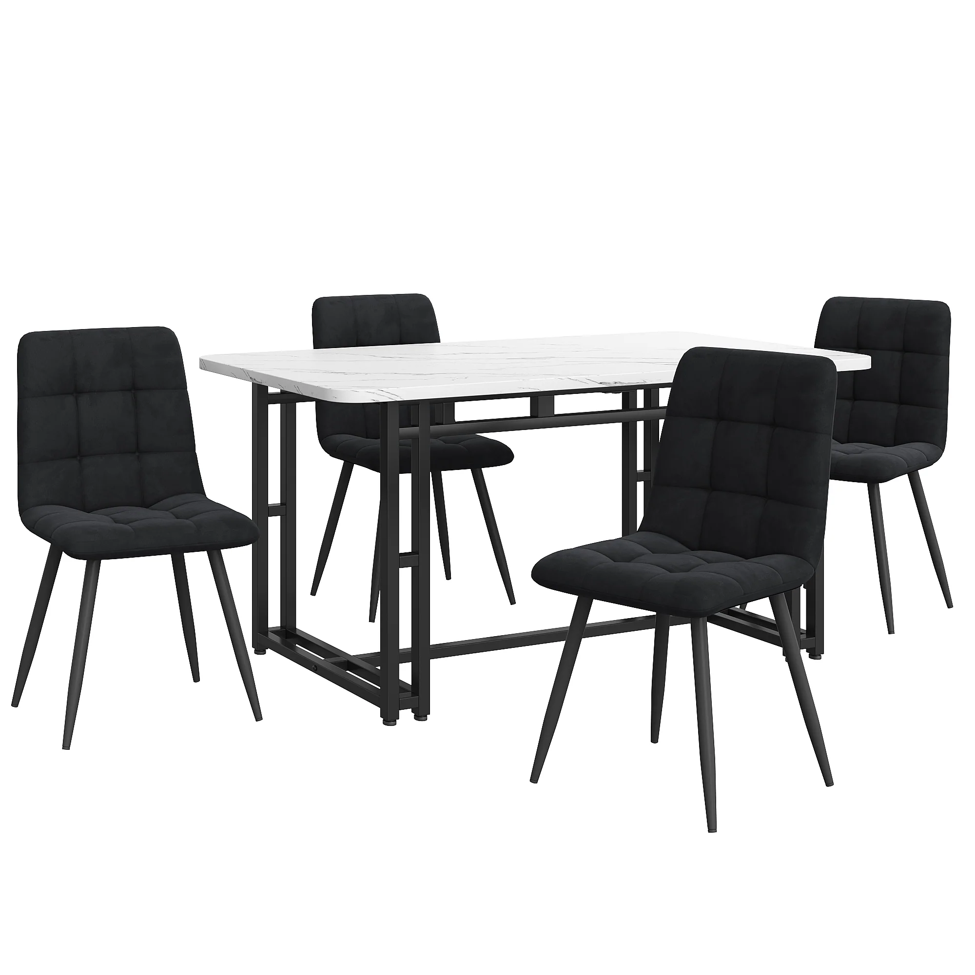 Dining Set (5-Piece) Modern Kitchen Table 140x80cm with Black Velvet Chairs, Black Iron - Image 4