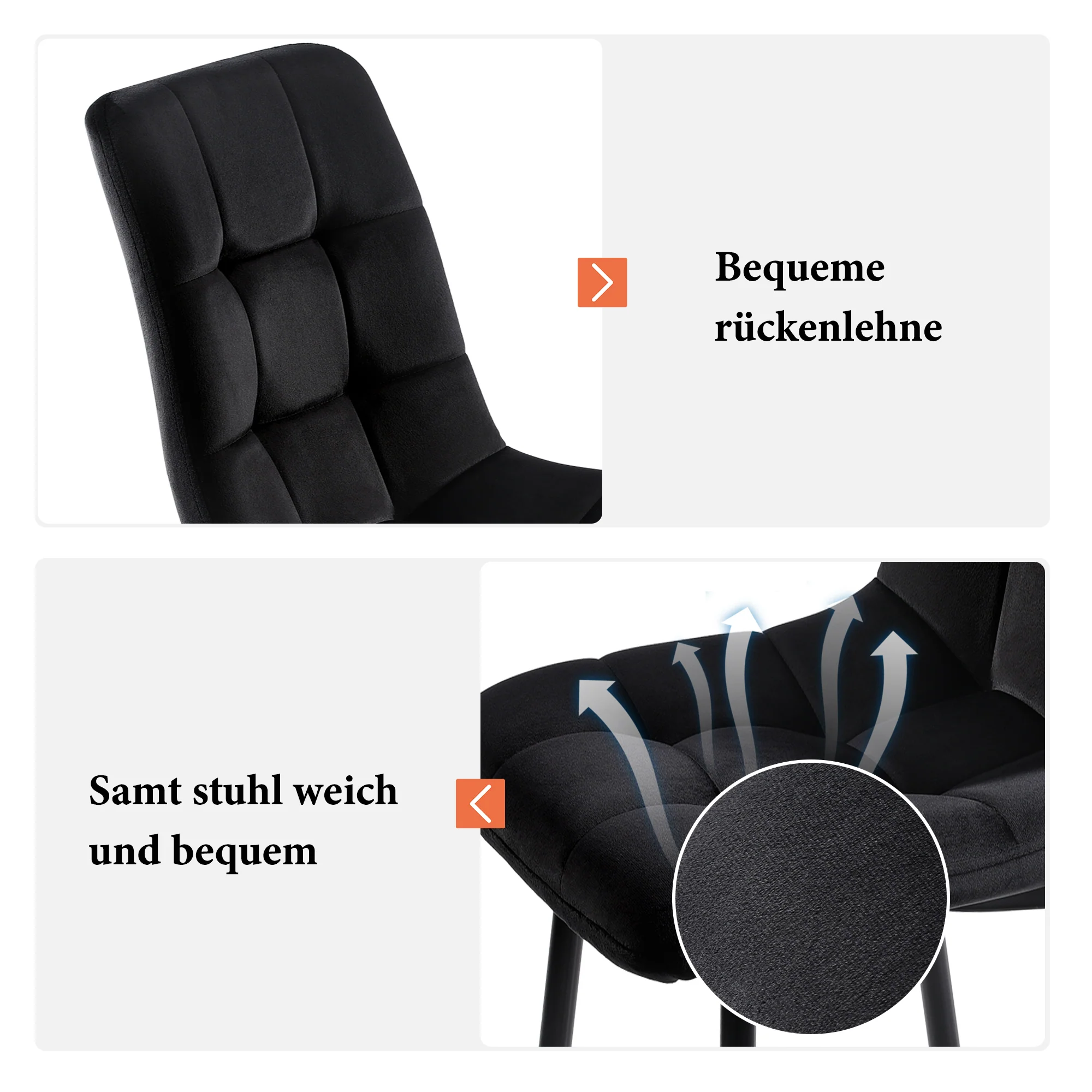 Dining Set (5-Piece) Modern Kitchen Table 140x80cm with Black Velvet Chairs, Black Iron - Image 9