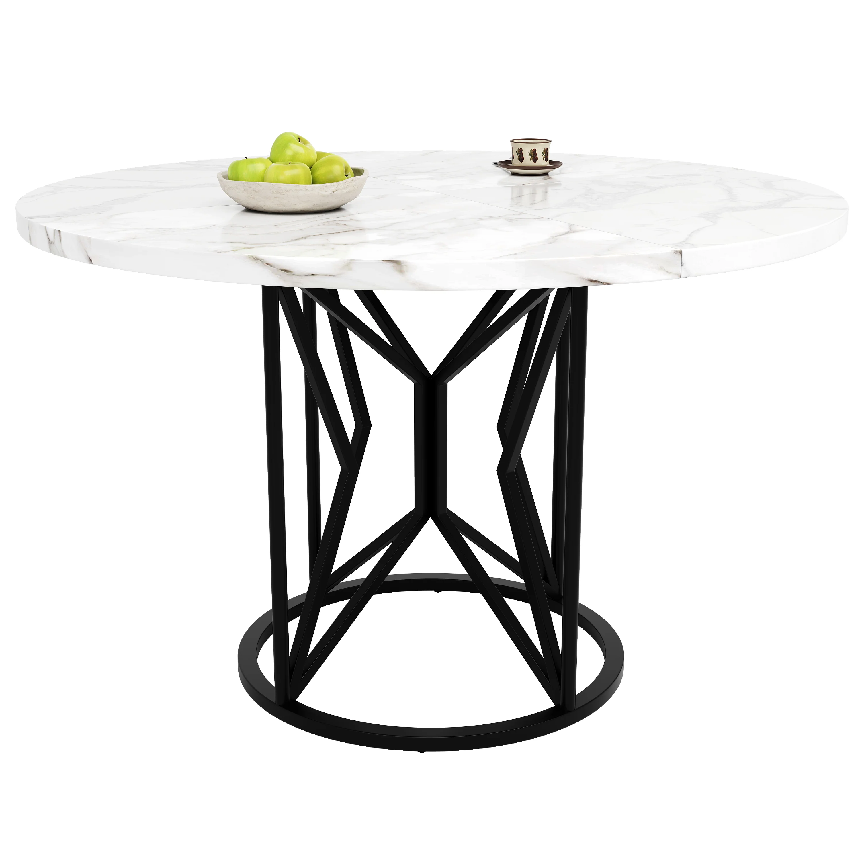 Dining Set 5-Piece Round 100cm White MDF Top - Grey Velvet Chairs - Image 10
